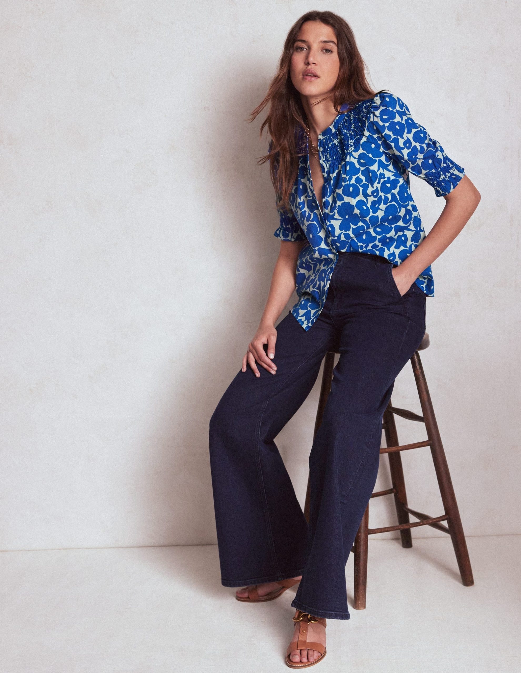 Effie Short Sleeve Top-Bright Blue. Leafy Grove