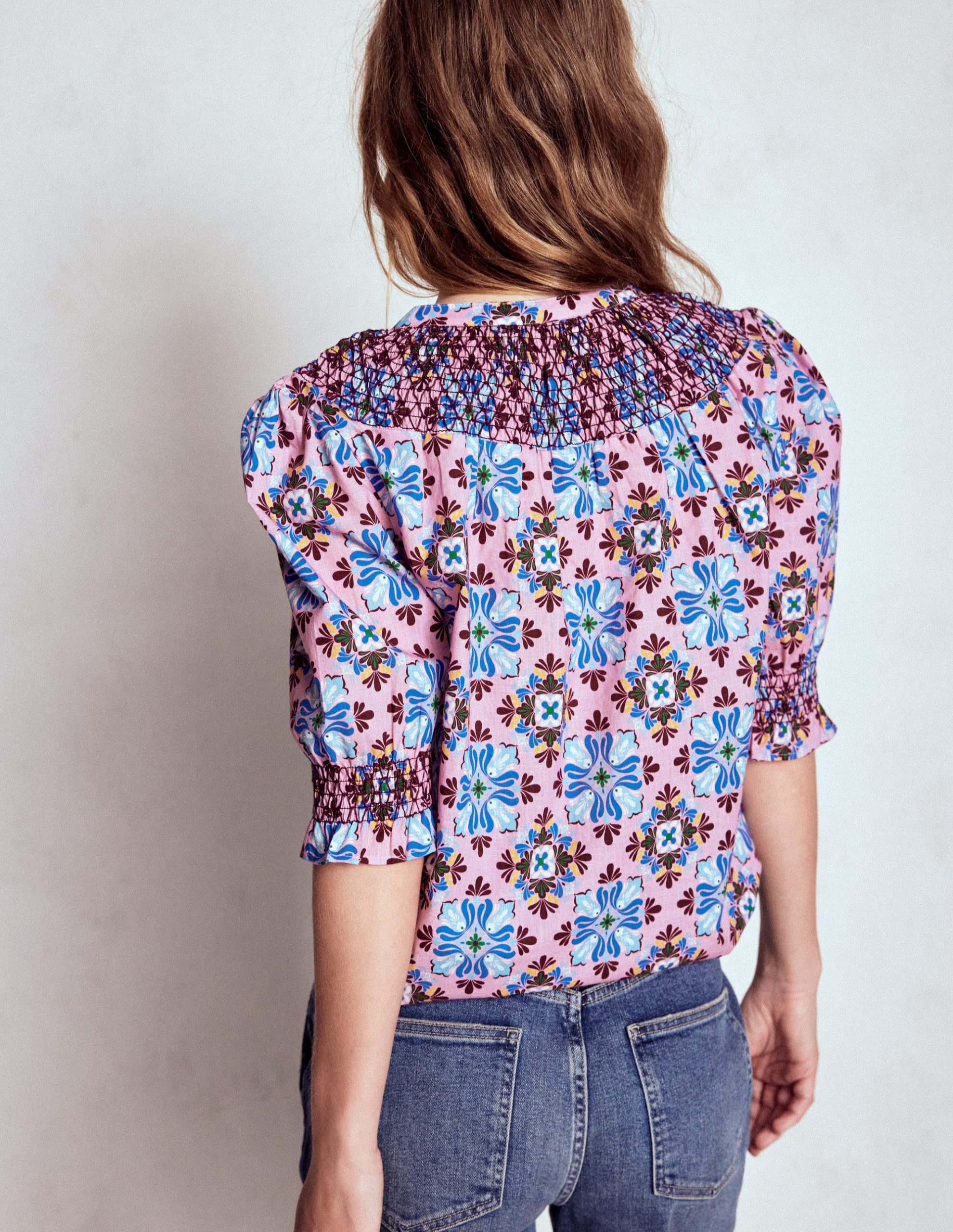 Effie Short Sleeve Top-Formica Pink. Bloom Mosaic - Image 3