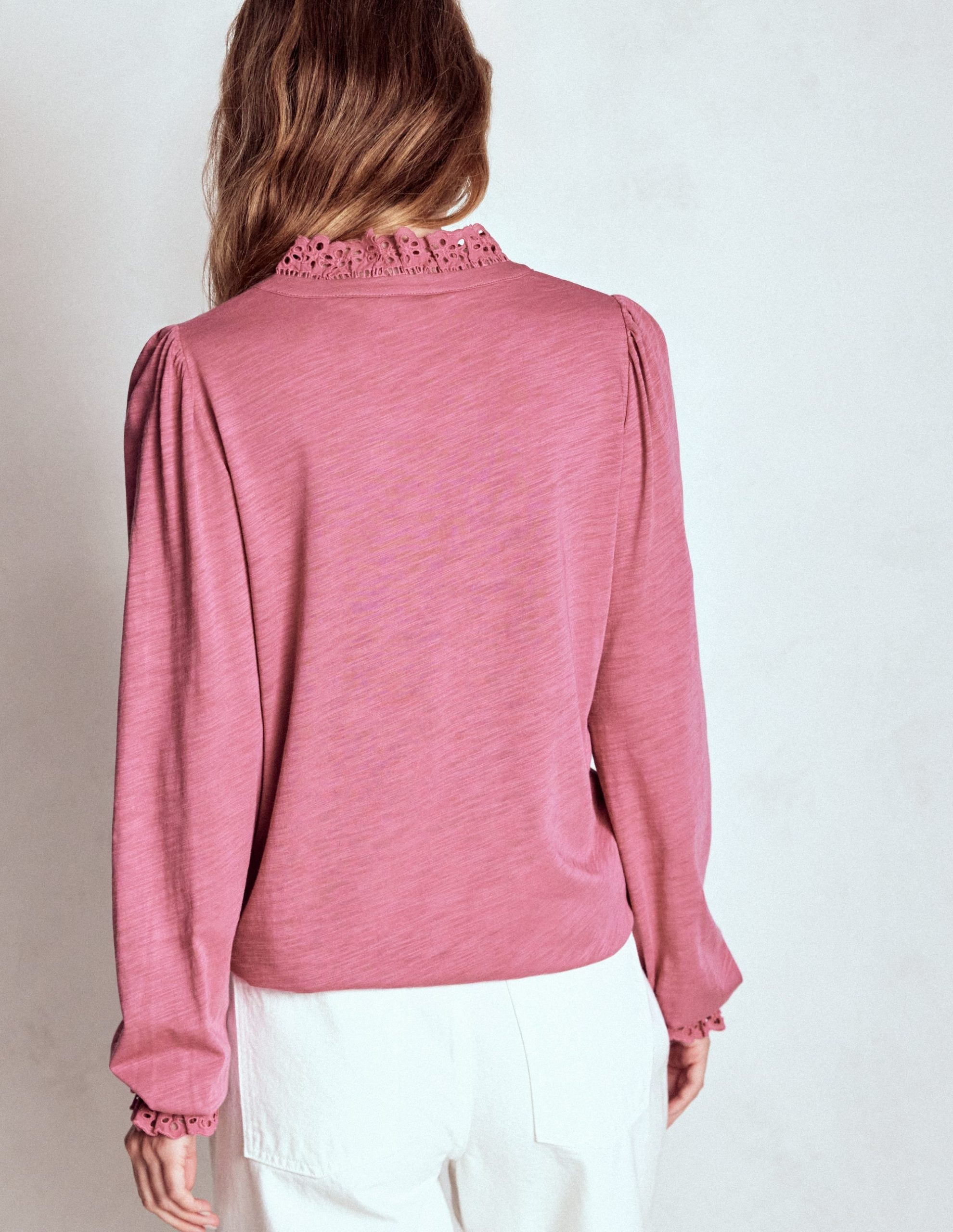 Aria Broderie Notch Neck Top-Pink Heather - Image 3