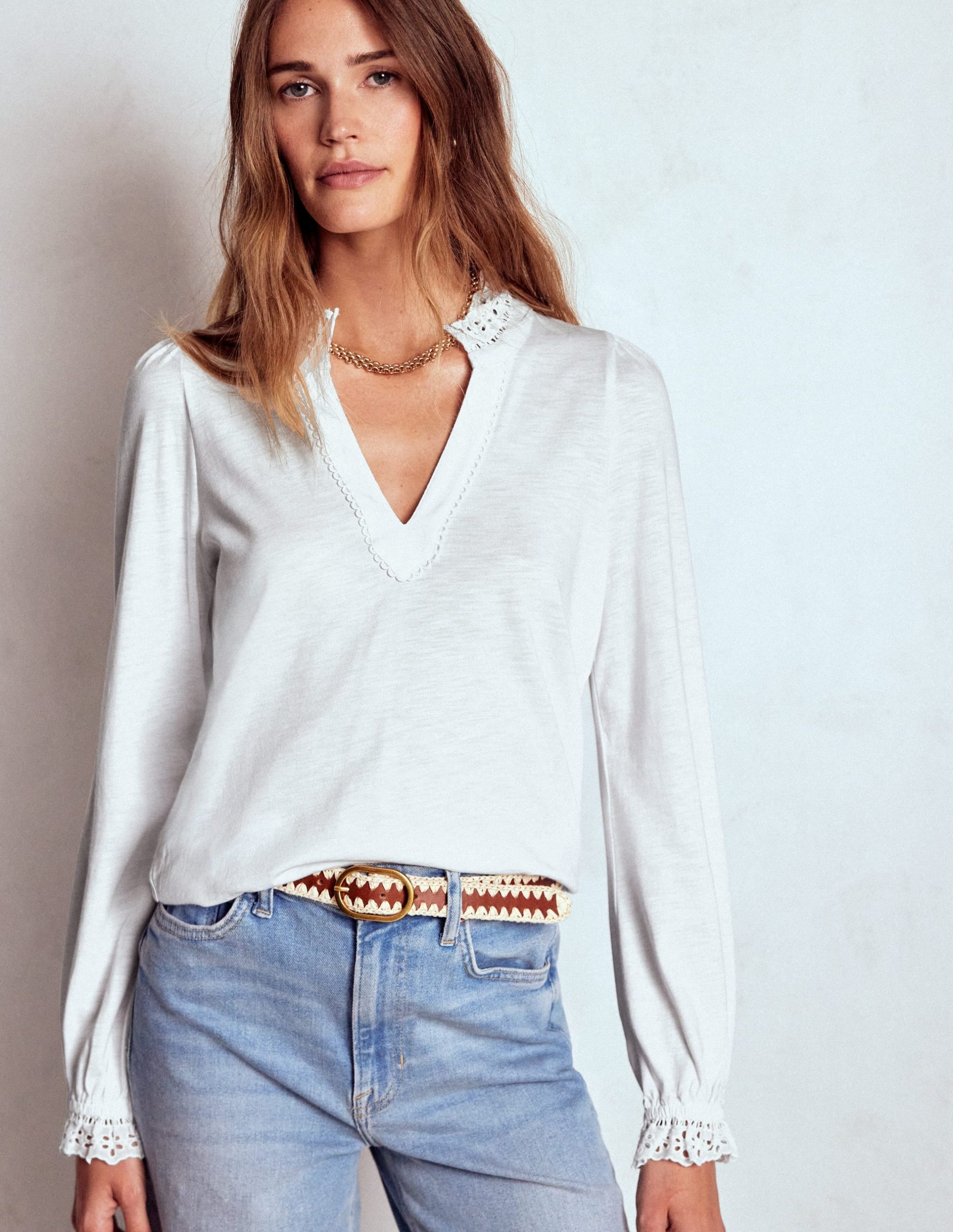 Aria Broderie Notch Neck Top-White - Image 4