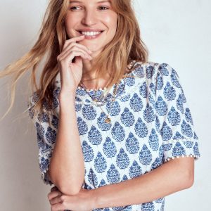 Mila Lace Trim Top-Denim Blue. Wildflower Bouquet