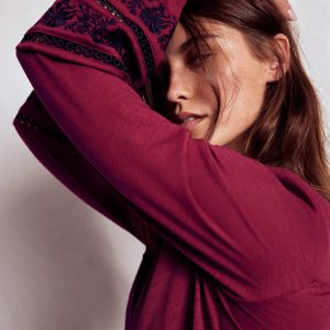 Trim Detail Jersey Shirt-Rumba Red. Navy Emb