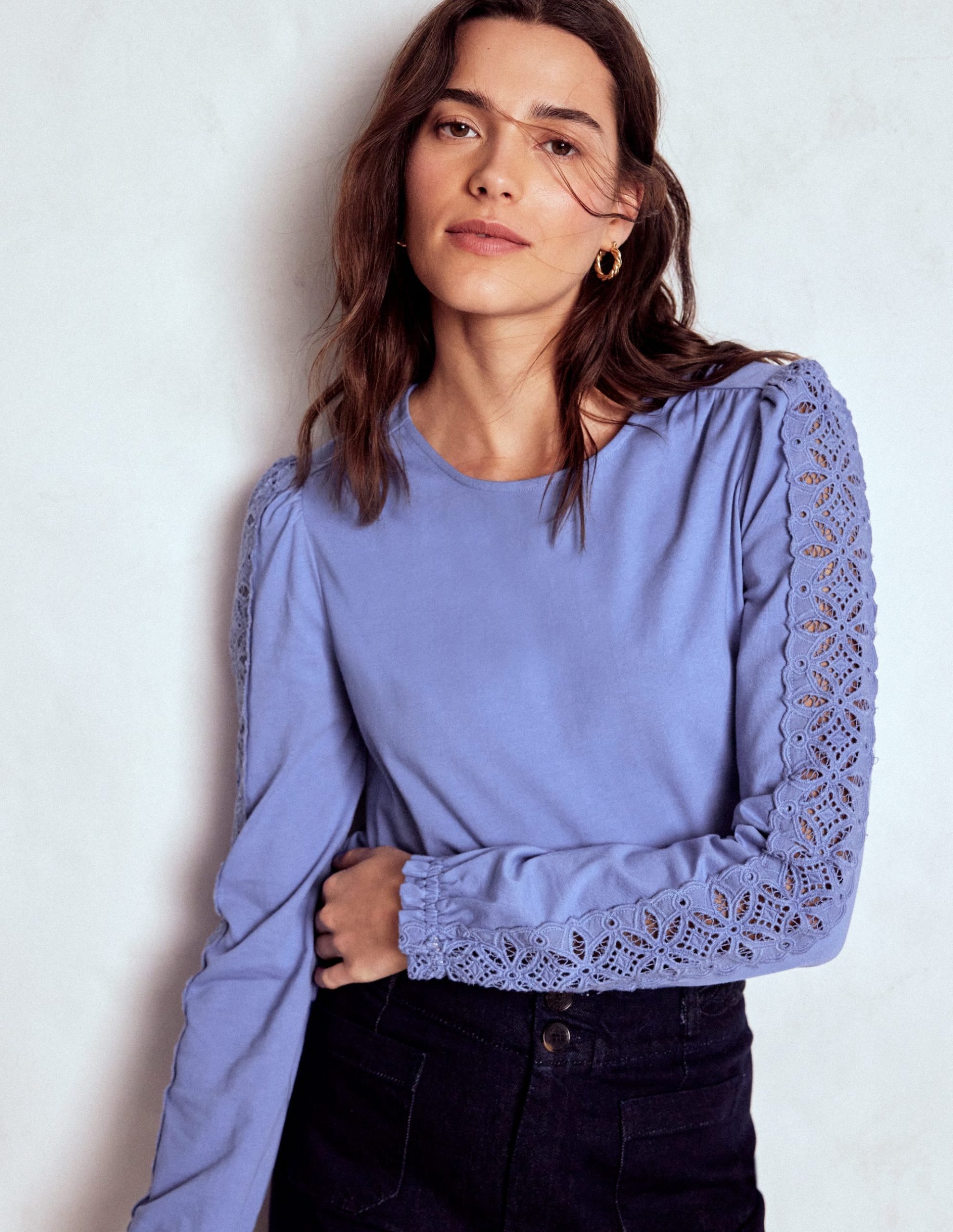 Scarlett Broderie Trim Top-Soft Blue