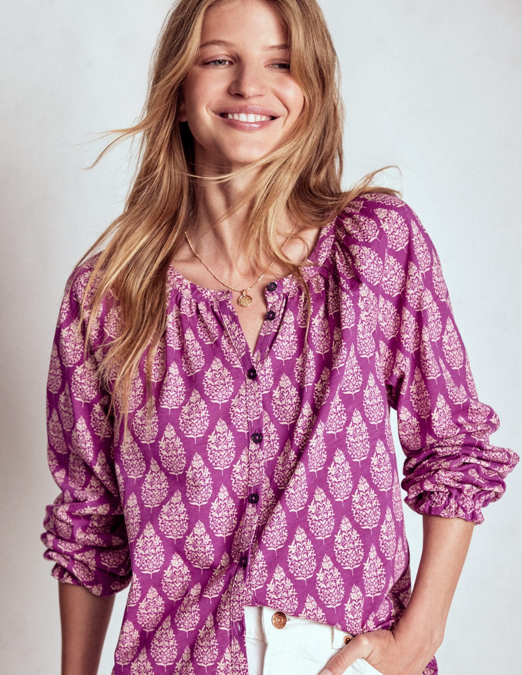 Isla Long Sleeve Jersey Shirt-Purple. Wildflower Bouquet
