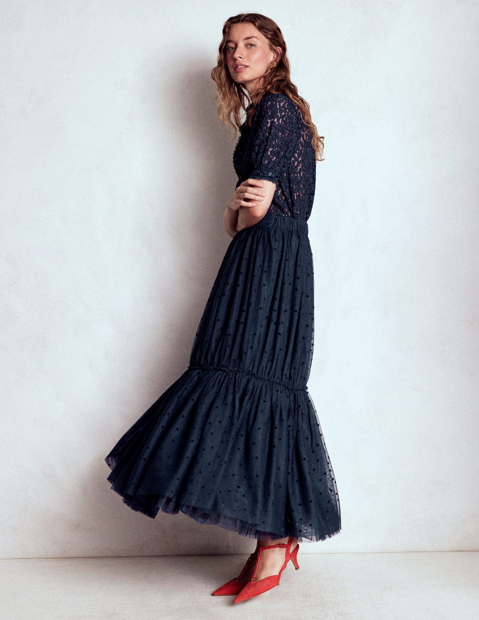 Short Sleeve Lace Blouse-Navy - Image 4