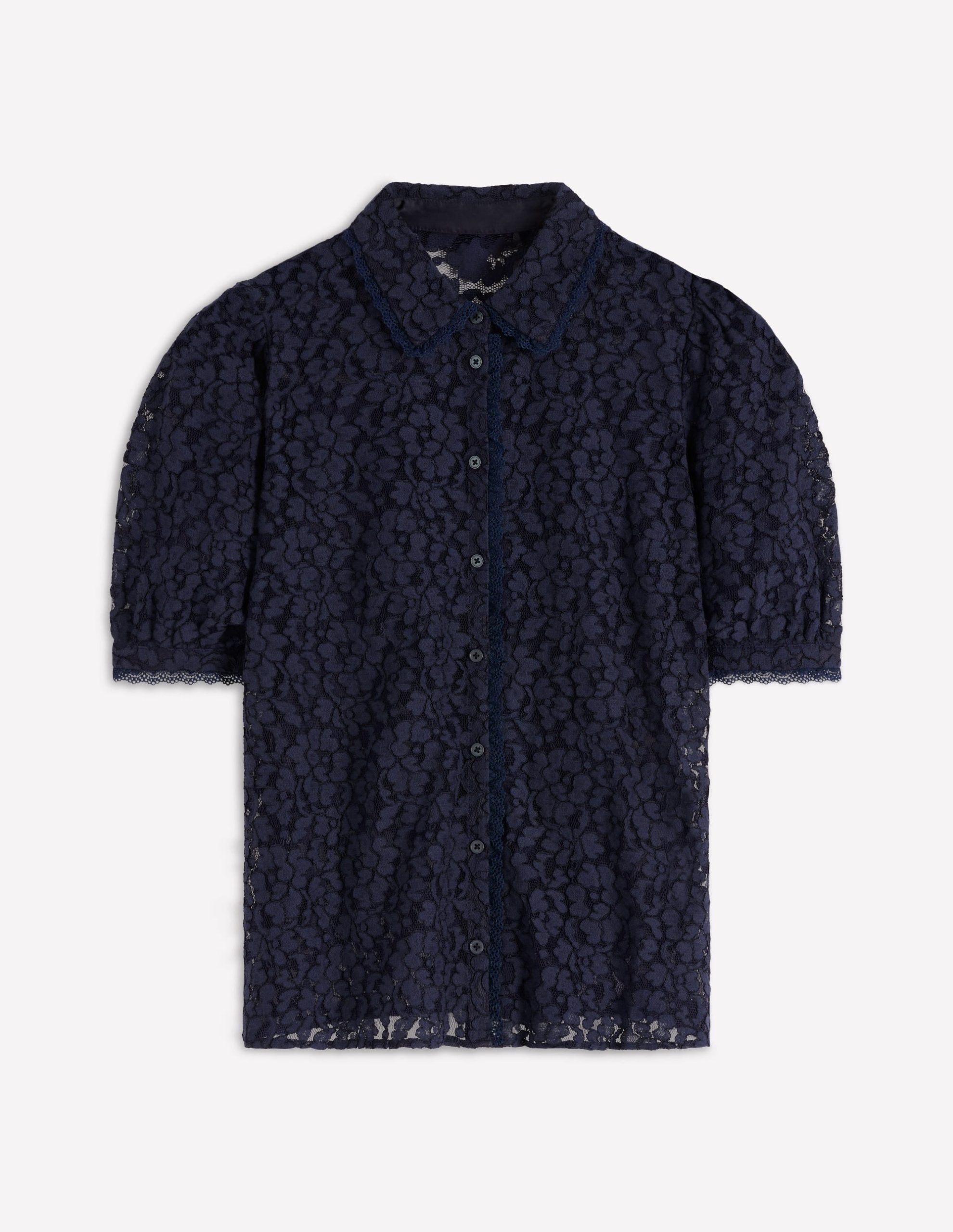 Short Sleeve Lace Blouse-Navy - Image 7