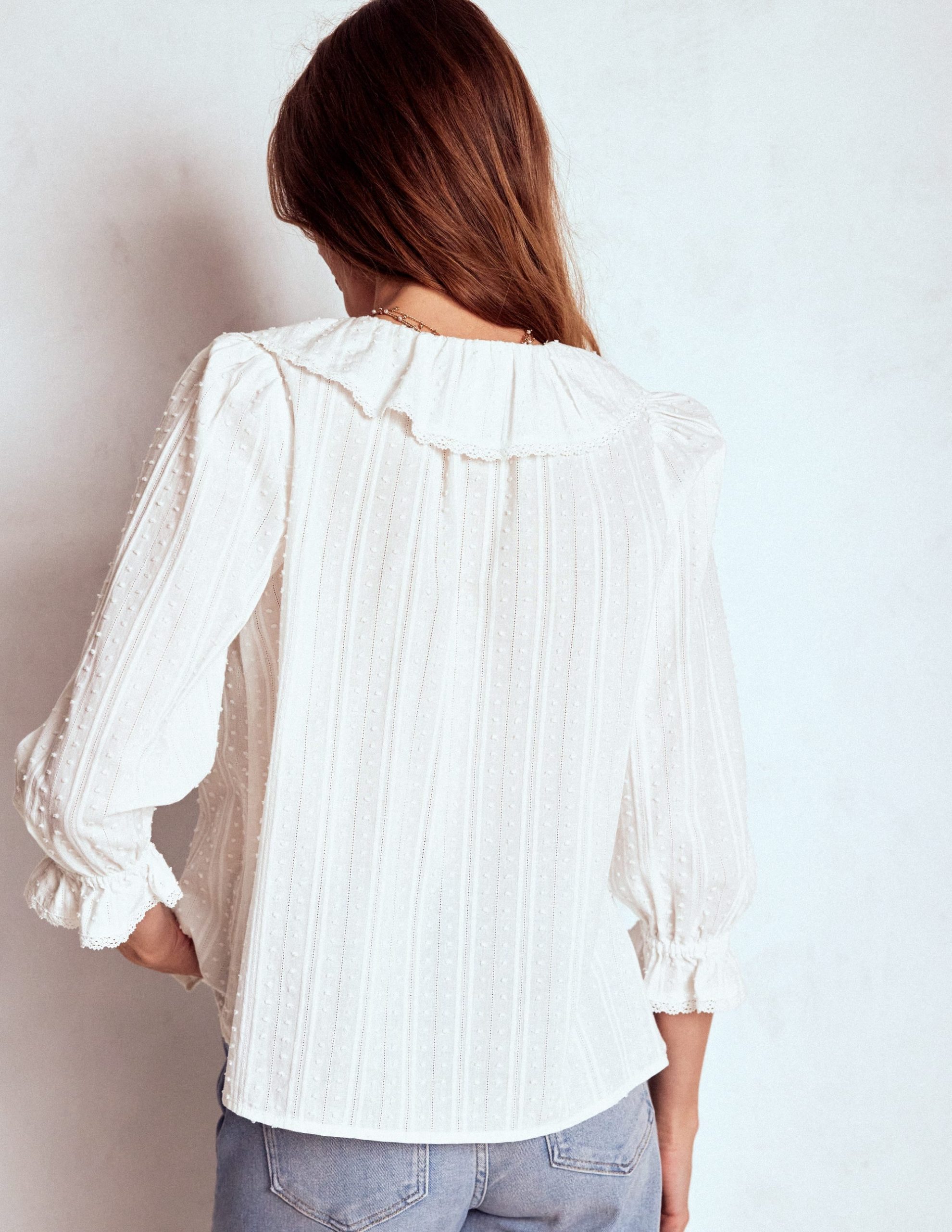 Ruffle V-Neck Blouse-White - Image 3