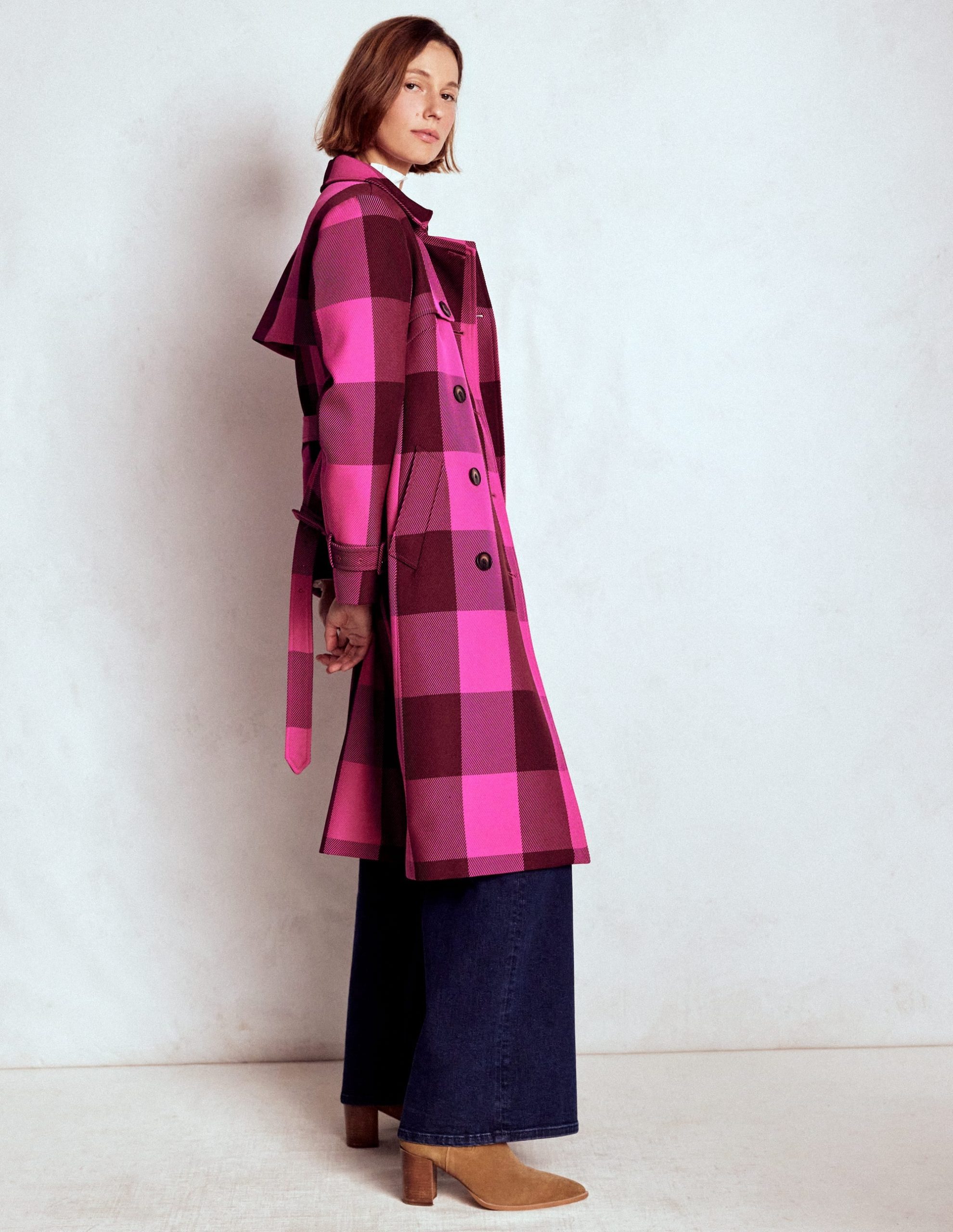 Cheltenham Trench Coat-Pink Peony. Chestnut Gingham - Image 5