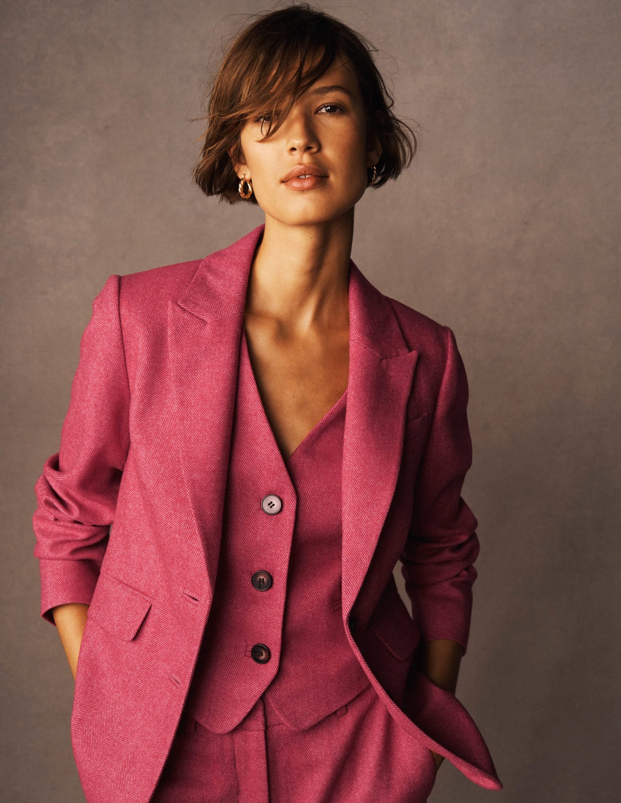 Stamford Wool-Blend Blazer-Red and Pink Wide Herringbone - Image 5