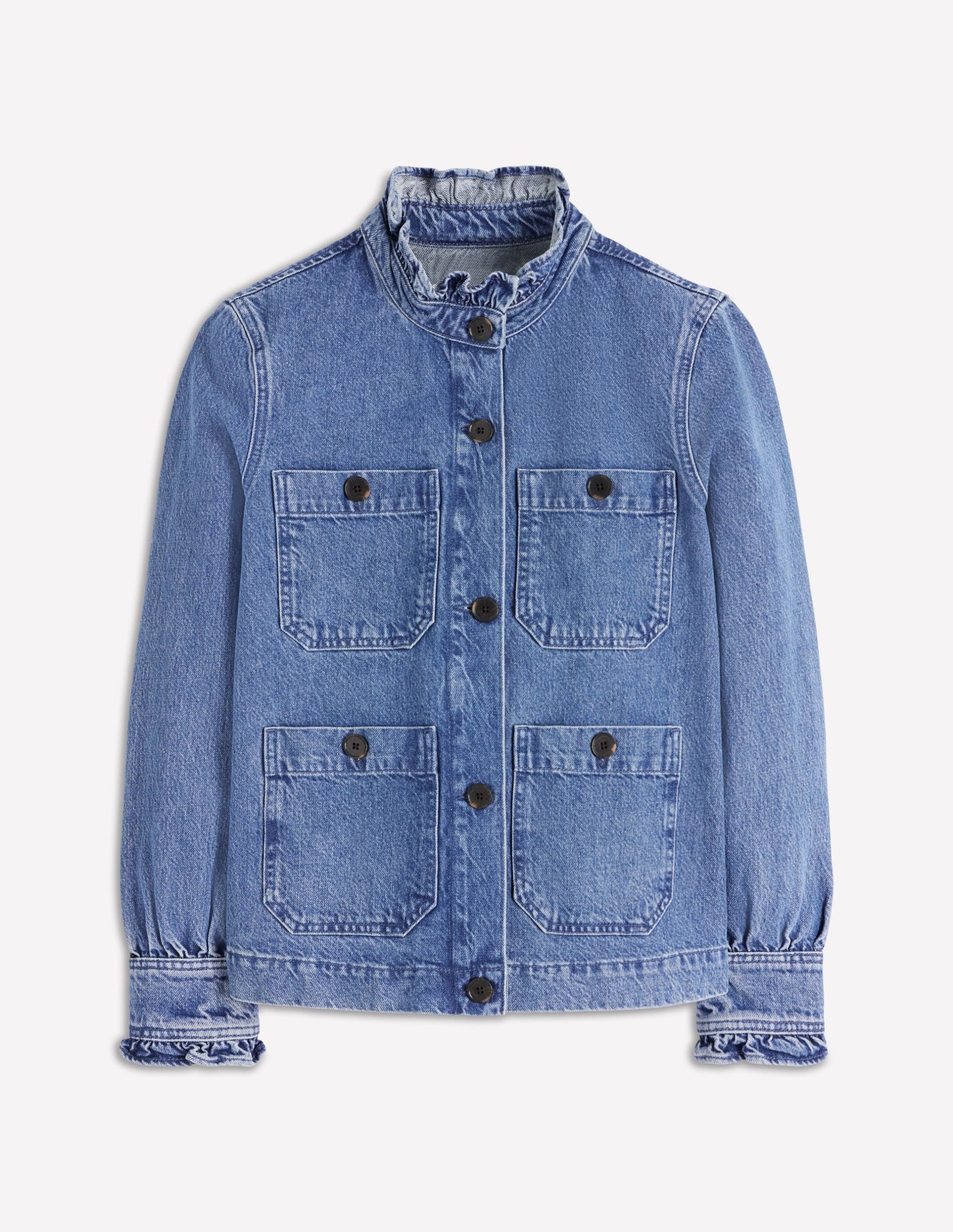 Denim Frill Collar Jacket-Mid Wash - Image 6