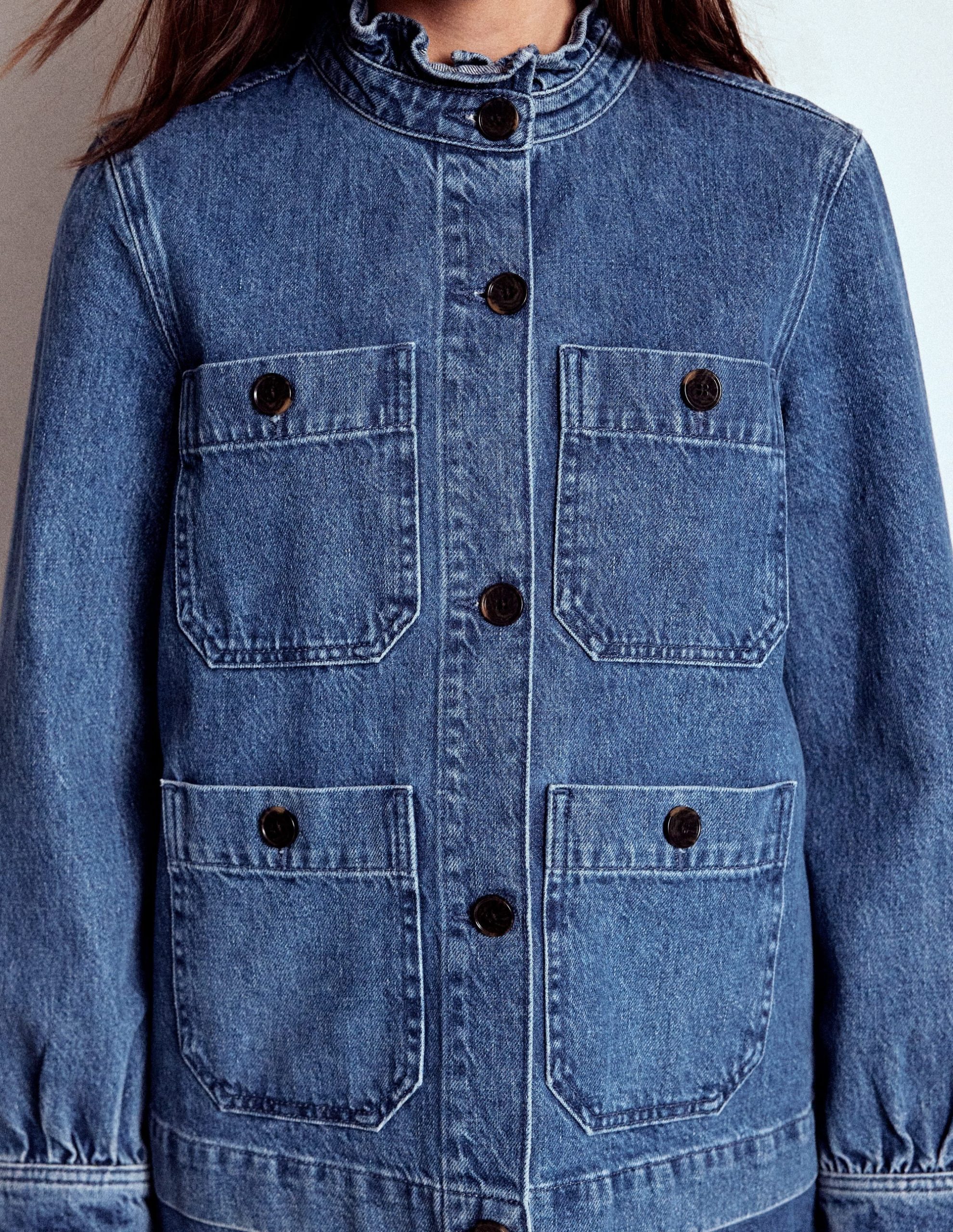 Denim Frill Collar Jacket-Mid Wash - Image 5