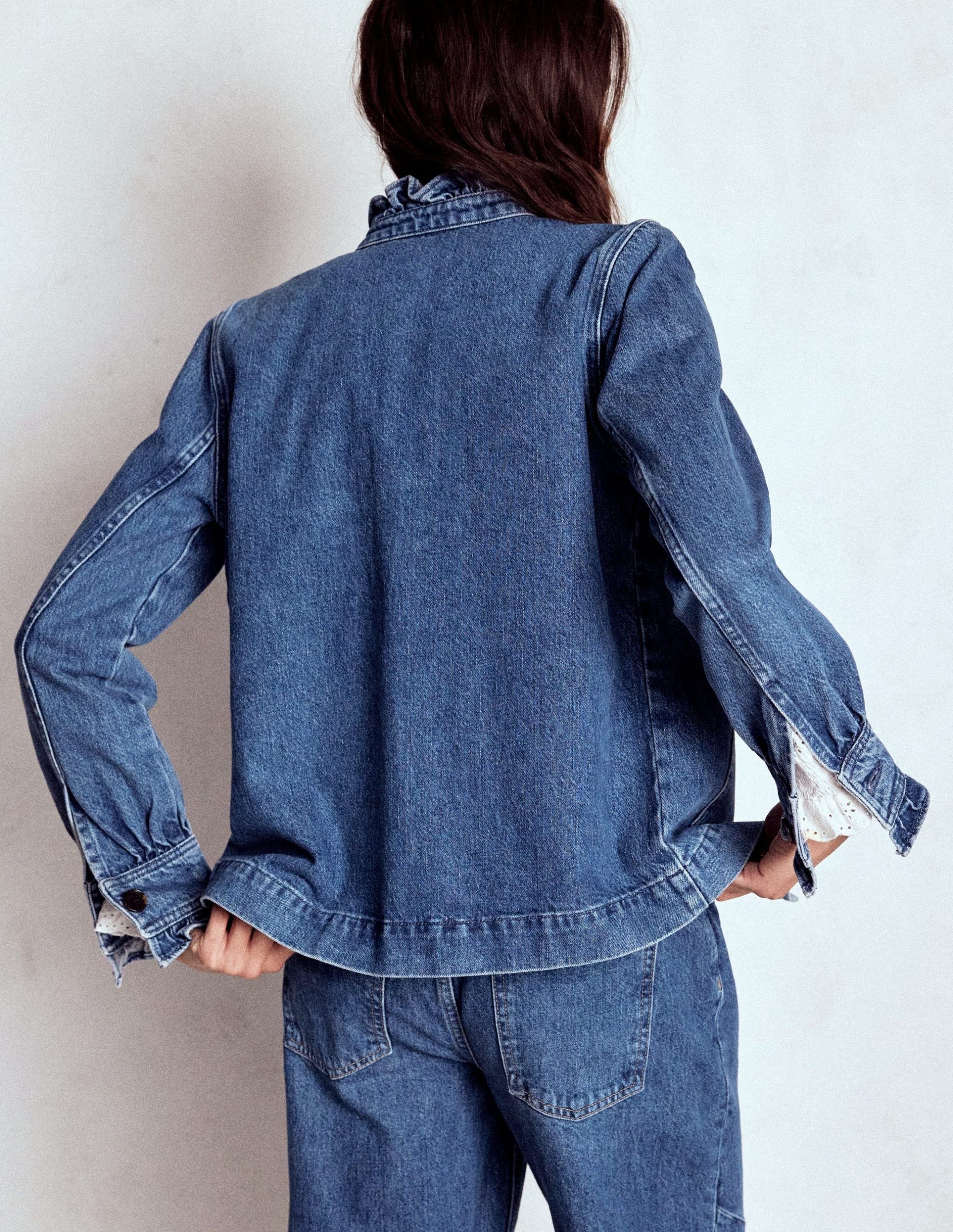 Denim Frill Collar Jacket-Mid Wash - Image 4