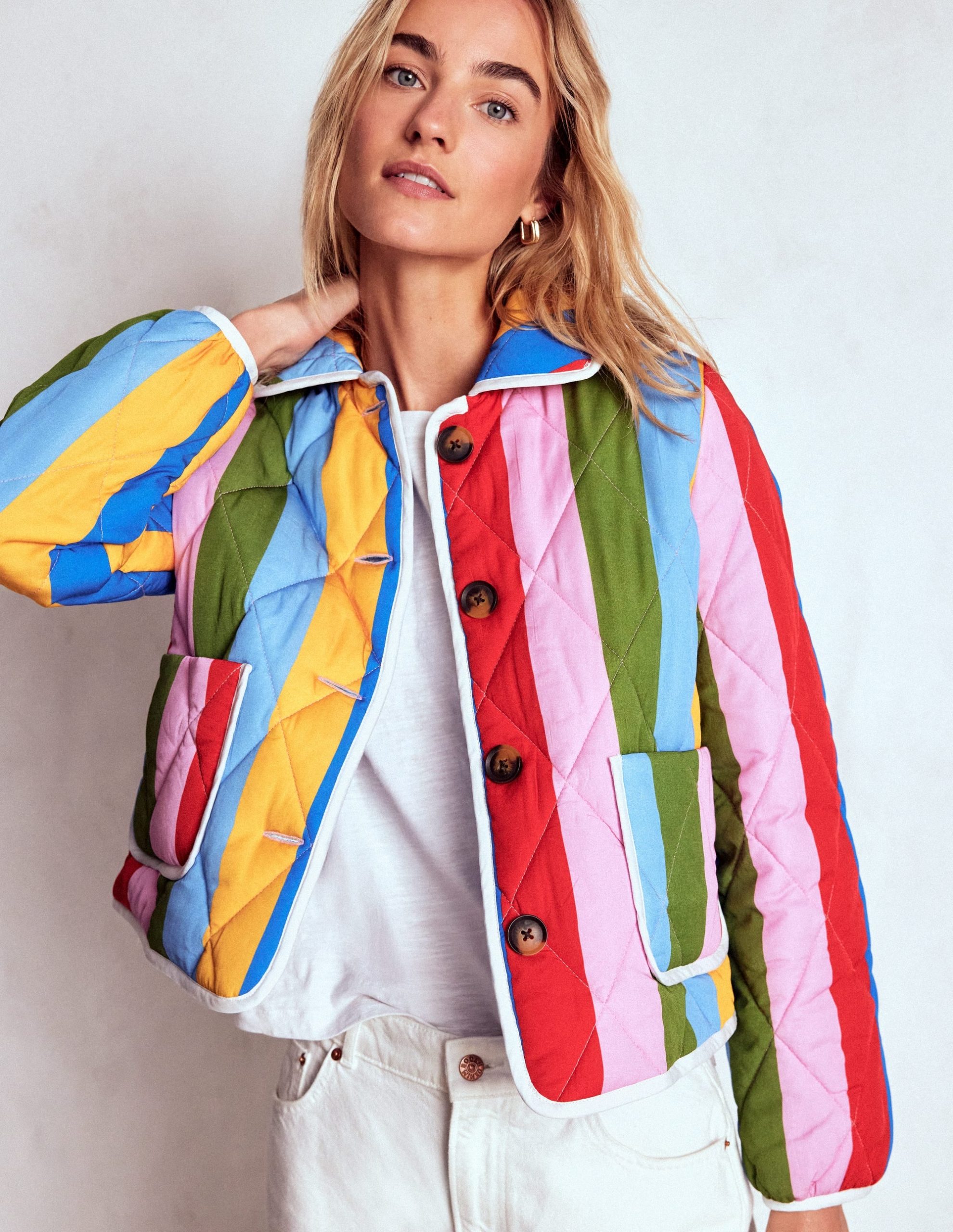 Fitzrovia Quilted Jacket-Rainbow Stripe - Image 4