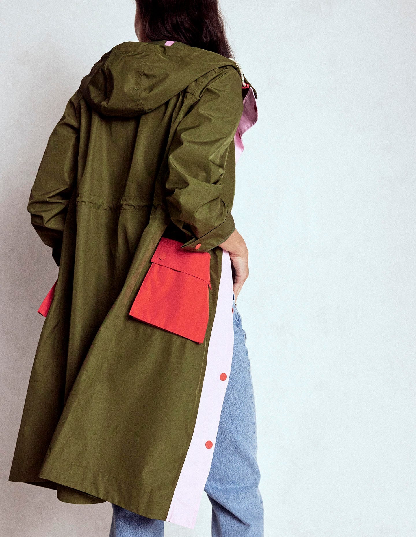 Longline Rain Mac-Khaki Colourblock - Image 3