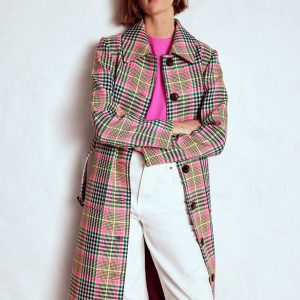 Lancaster Belted Mac-Brown. Neon Pink Check