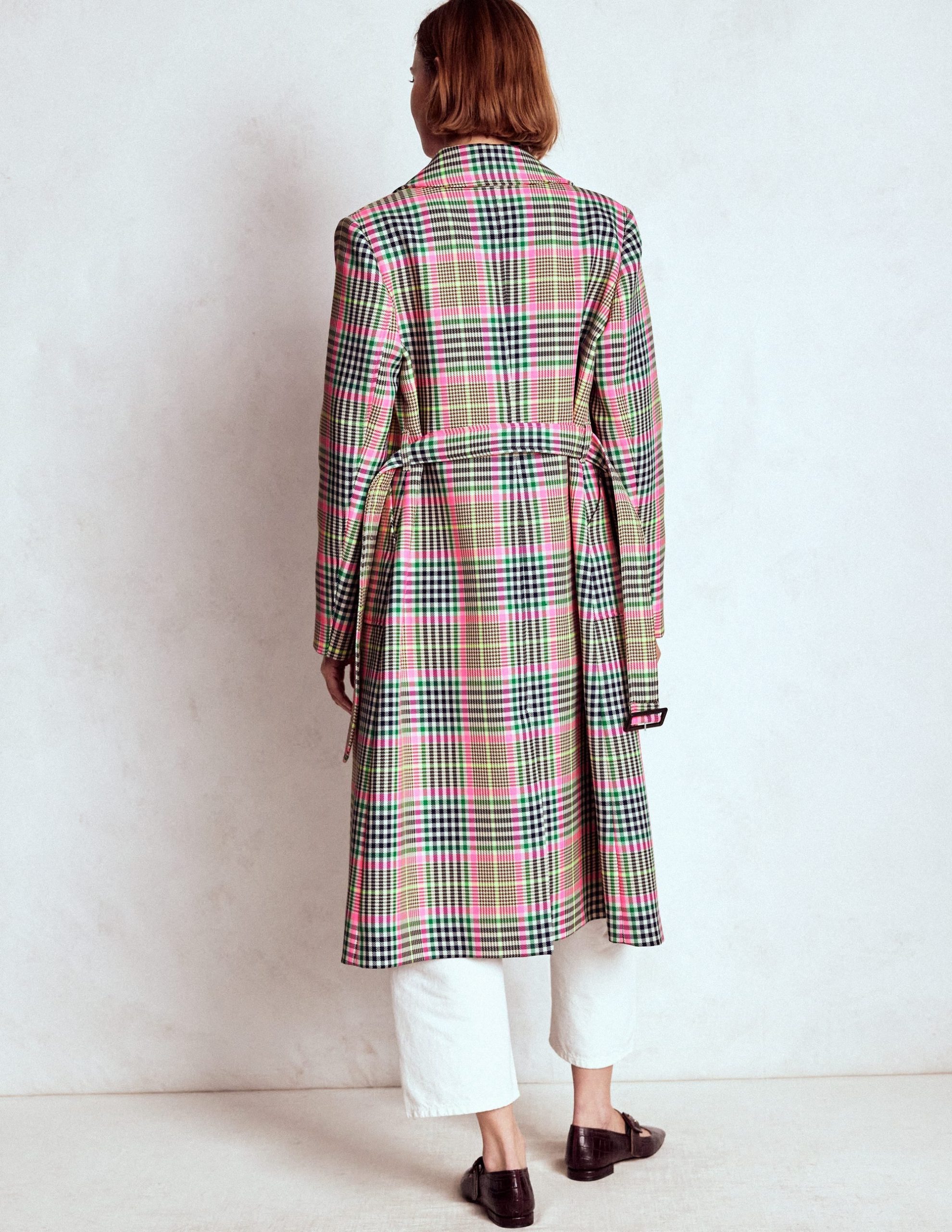 Lancaster Belted Mac-Brown. Neon Pink Check - Image 3