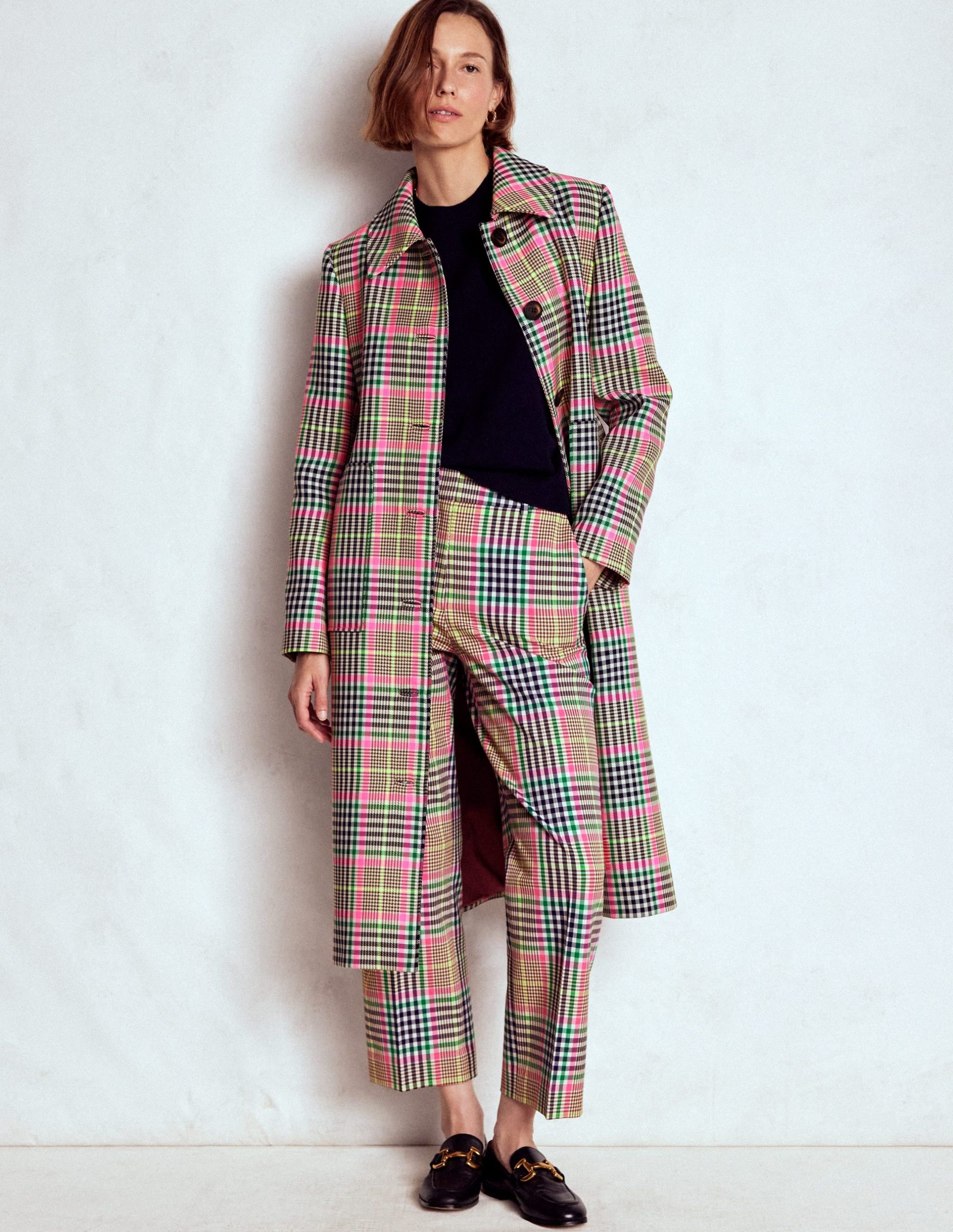 Lancaster Belted Mac-Brown. Neon Pink Check - Image 6