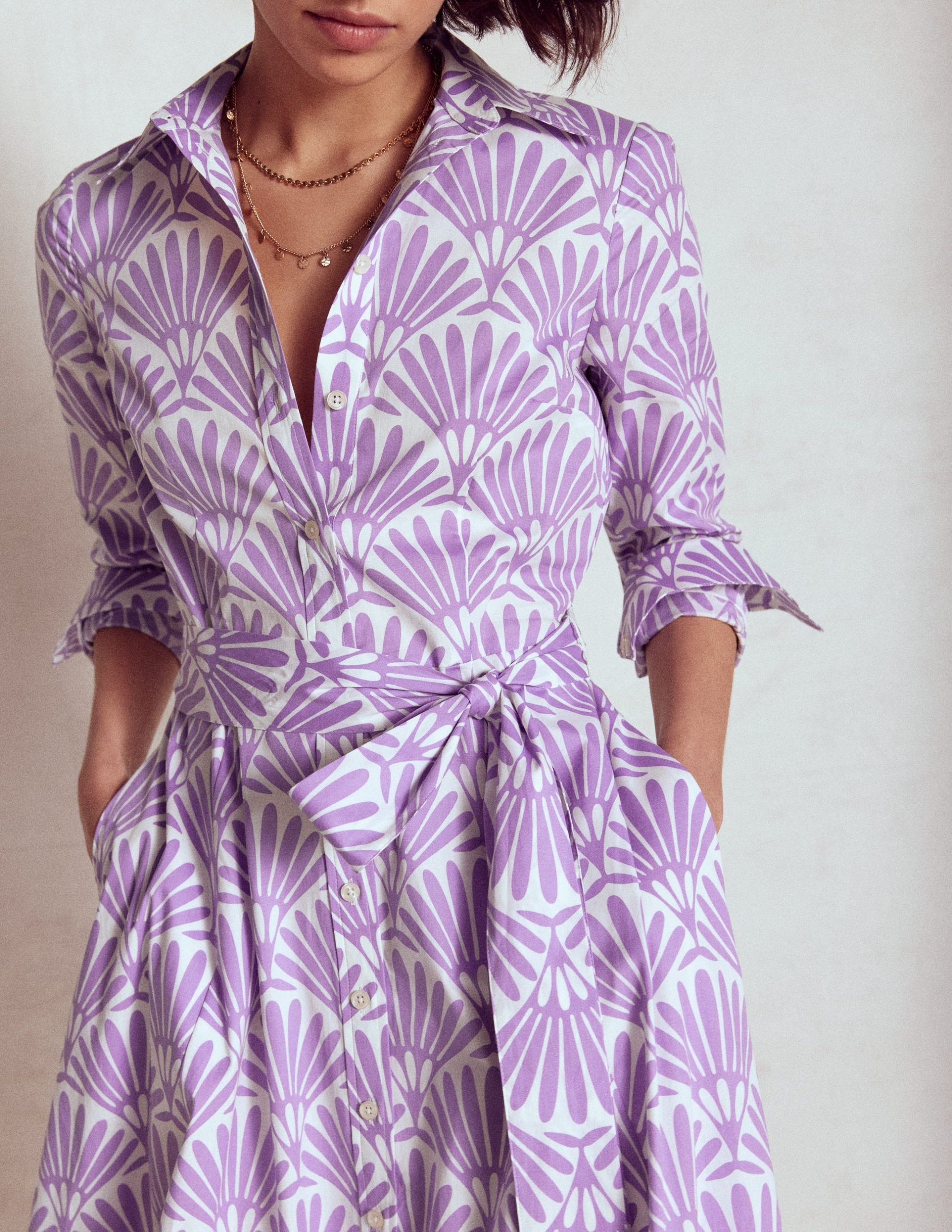 Amy Cotton Midi Shirt Dress-Pretty Violet. Deco Palm - Image 2