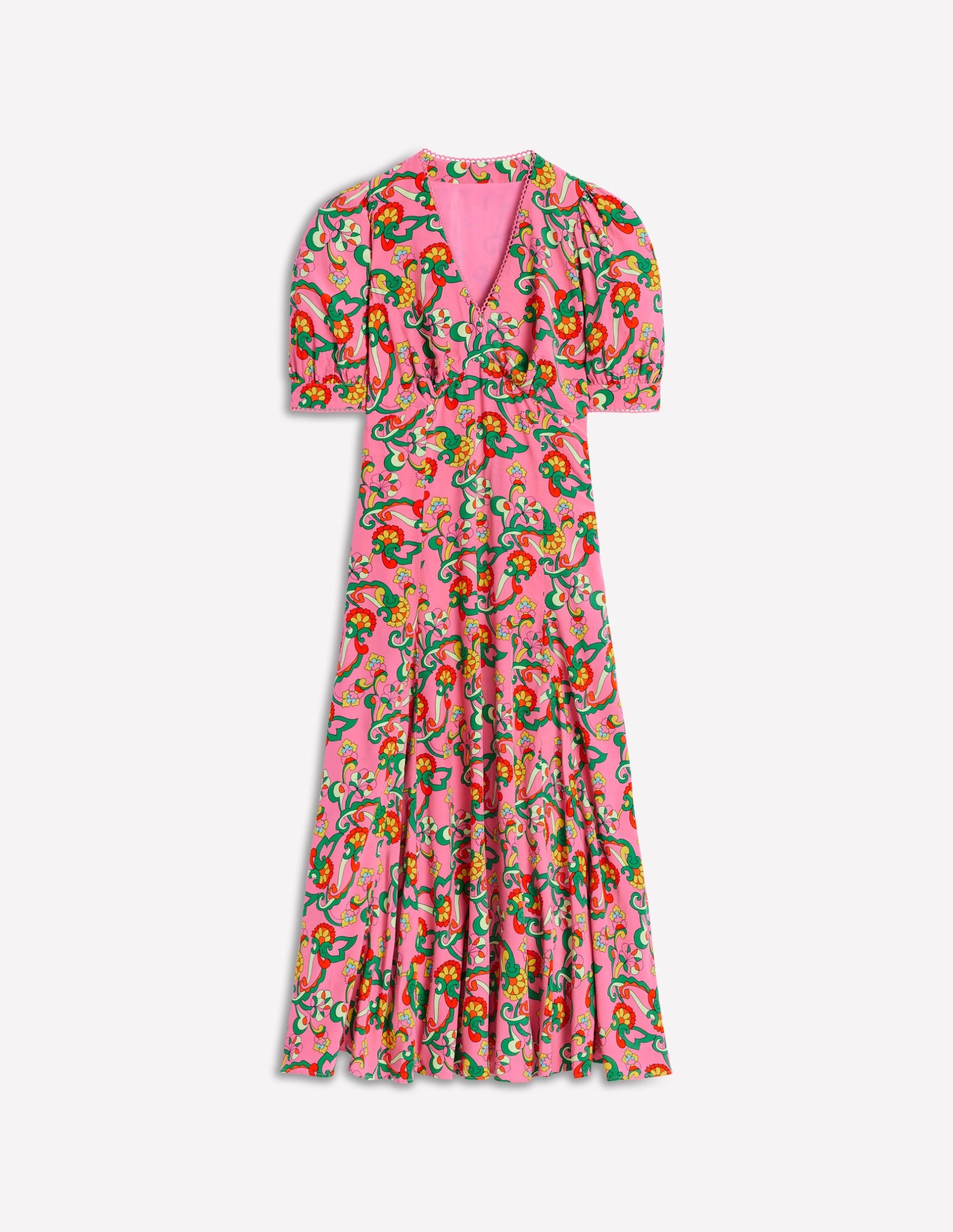 Rosie Godet Tea Dress-Pink Rose. Foliage Trail - Image 5