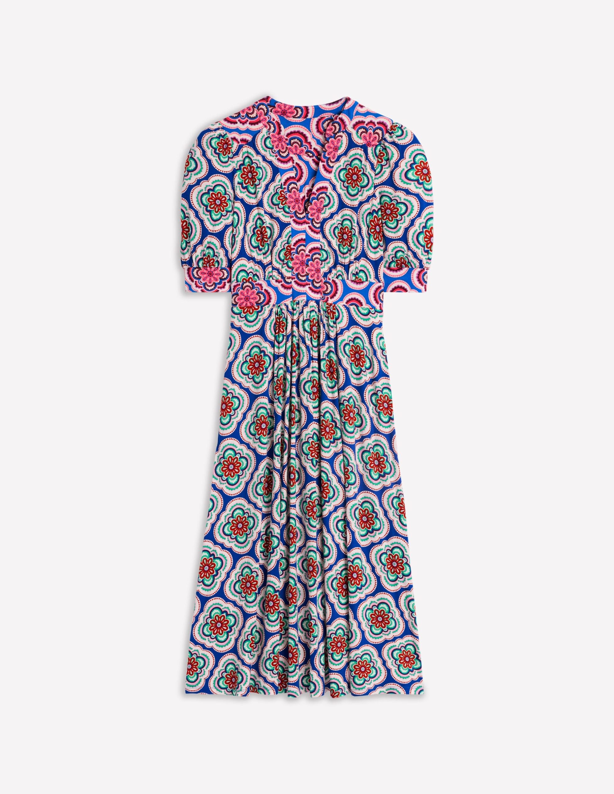 Lily Jersey Midi Tea Dress-Bright Blue. Botanic Blush - Image 6