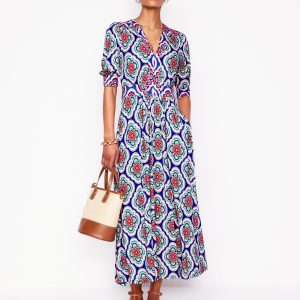 Lily Jersey Midi Tea Dress-Bright Blue. Botanic Blush