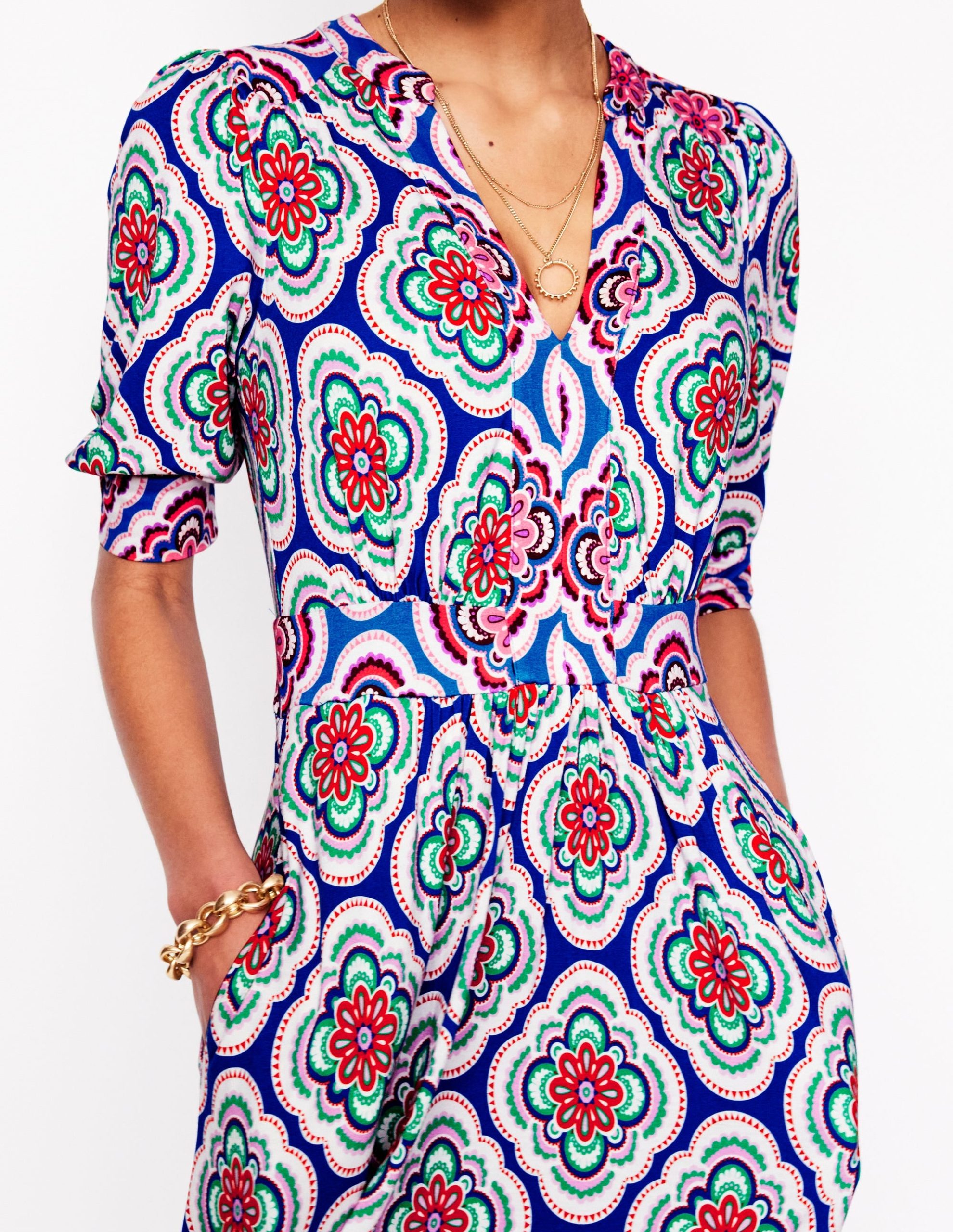 Lily Jersey Midi Tea Dress-Bright Blue. Botanic Blush - Image 2
