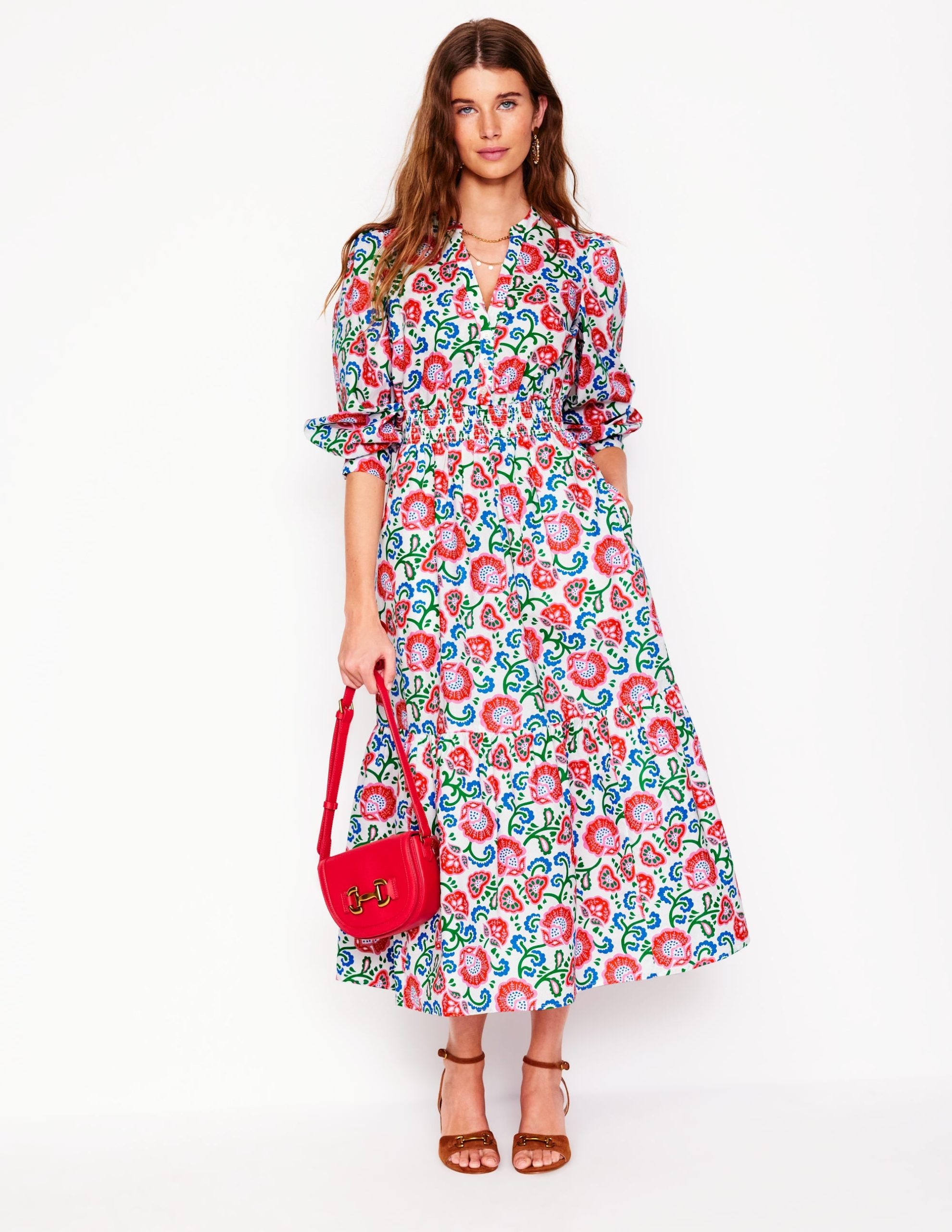 Elena Tiered Cotton Midi Dress-Ivory. Garden Vine - Image 4