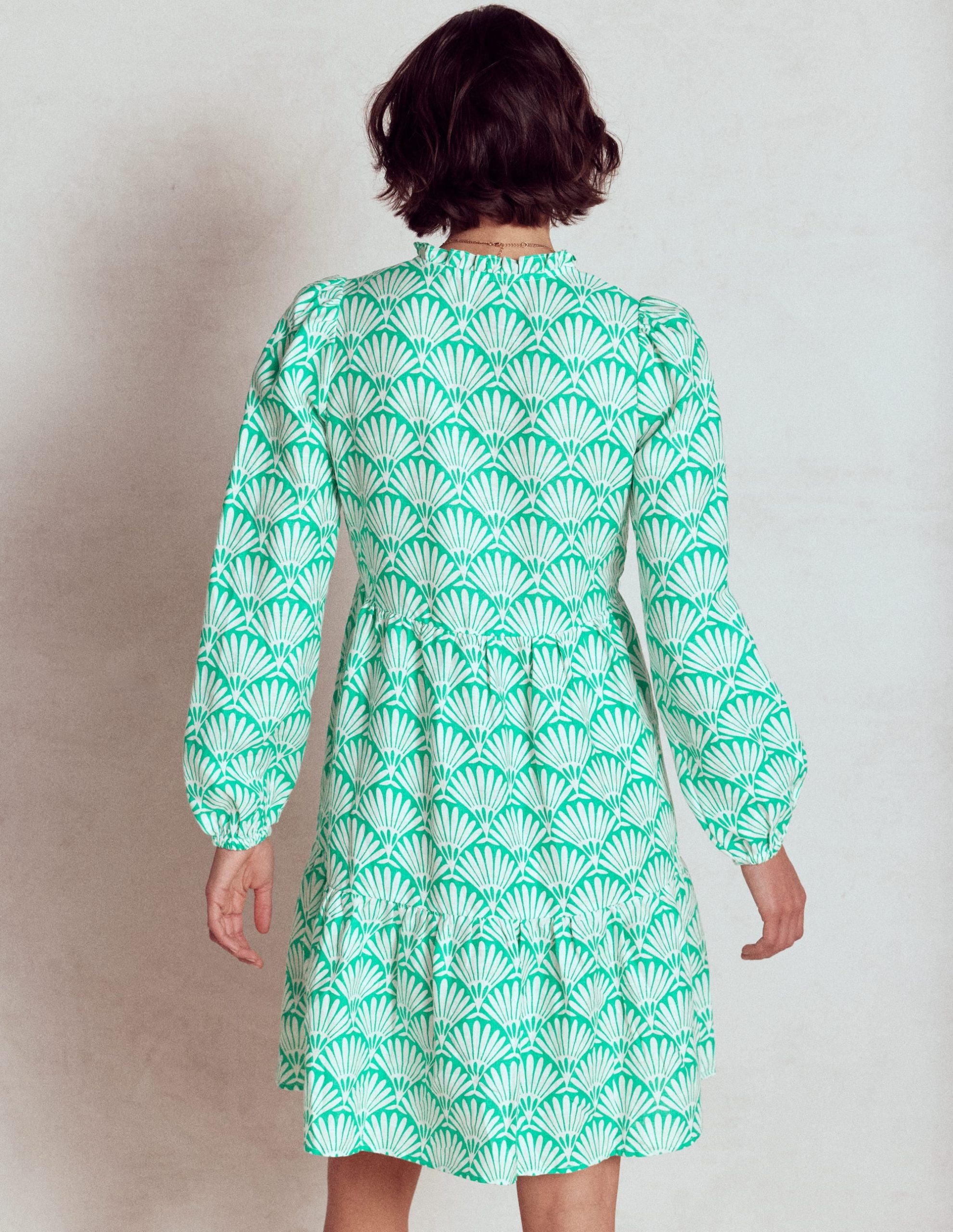 Esme Linen Mini Dress-Aquamarine Blue. Deco Palm - Image 2