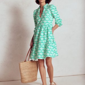 Esme Linen Mini Dress-Aquamarine Blue. Deco Palm