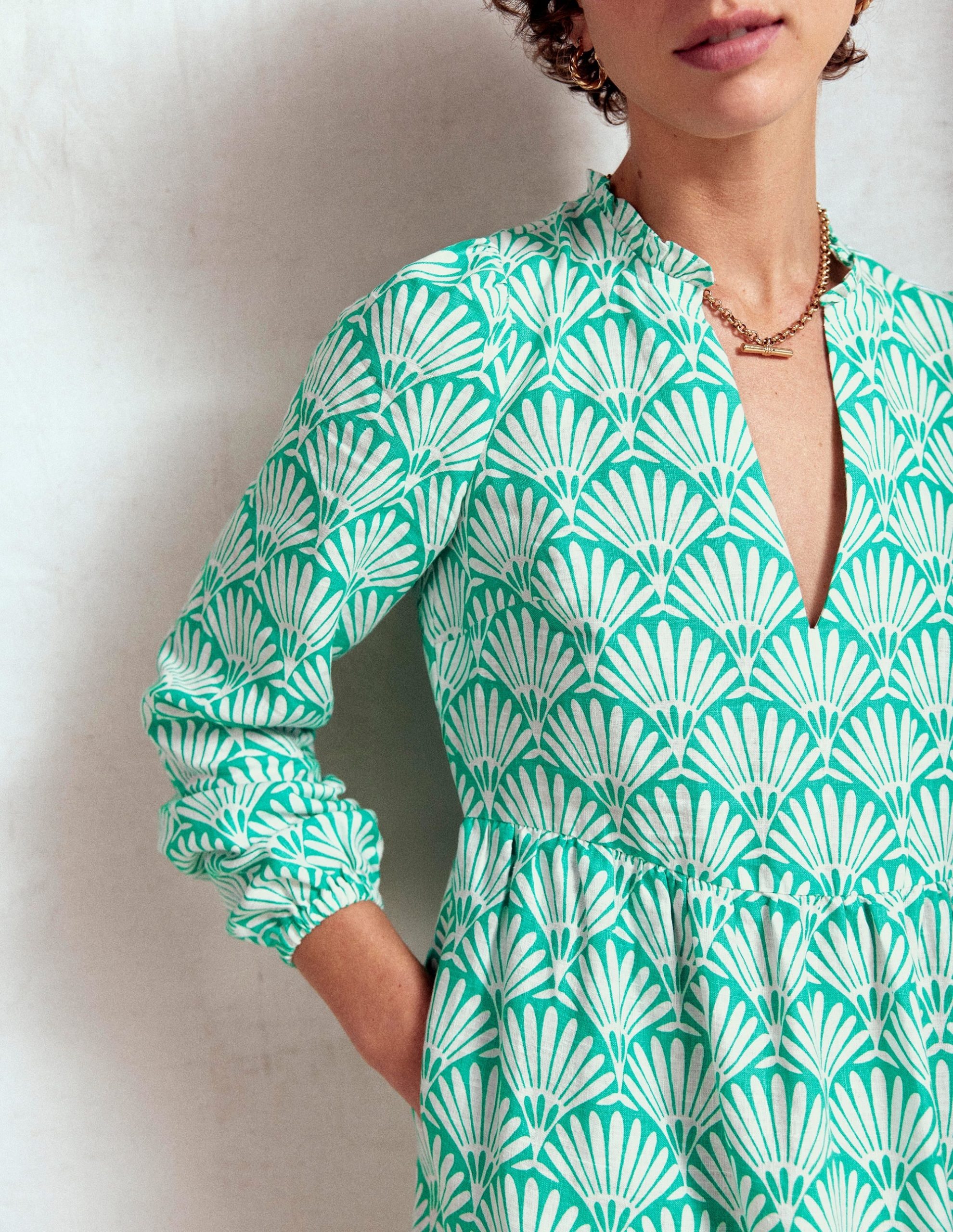 Esme Linen Mini Dress-Aquamarine Blue. Deco Palm - Image 3