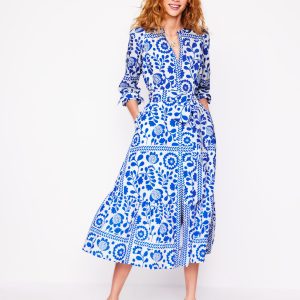 Mia Tiered Shirt Dress-Gallery Blue. Vine Tile