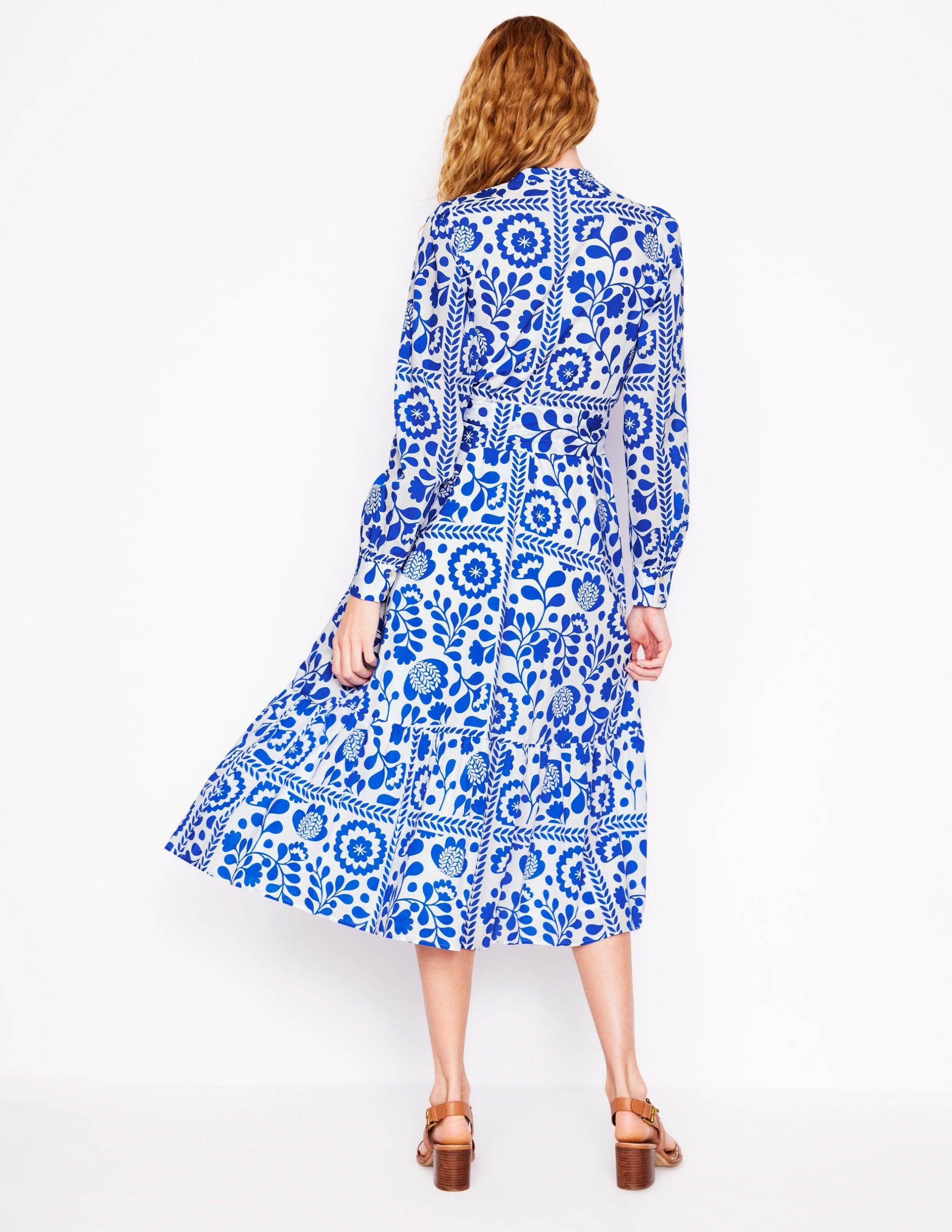 Mia Tiered Shirt Dress-Gallery Blue. Vine Tile - Image 3