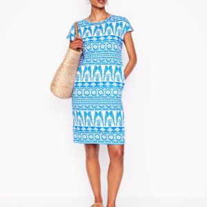 Leah Jersey T-shirt Dress-Cerulean Blue. Ornate Tropic