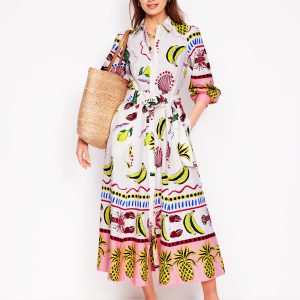 Clara Linen Blend Shirt Dress-Multi. Tropical Bonanza