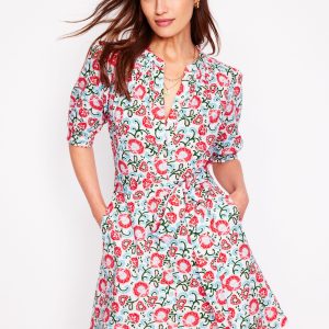 Ada Double Cloth Short Dress-Ivory. Garden Vine