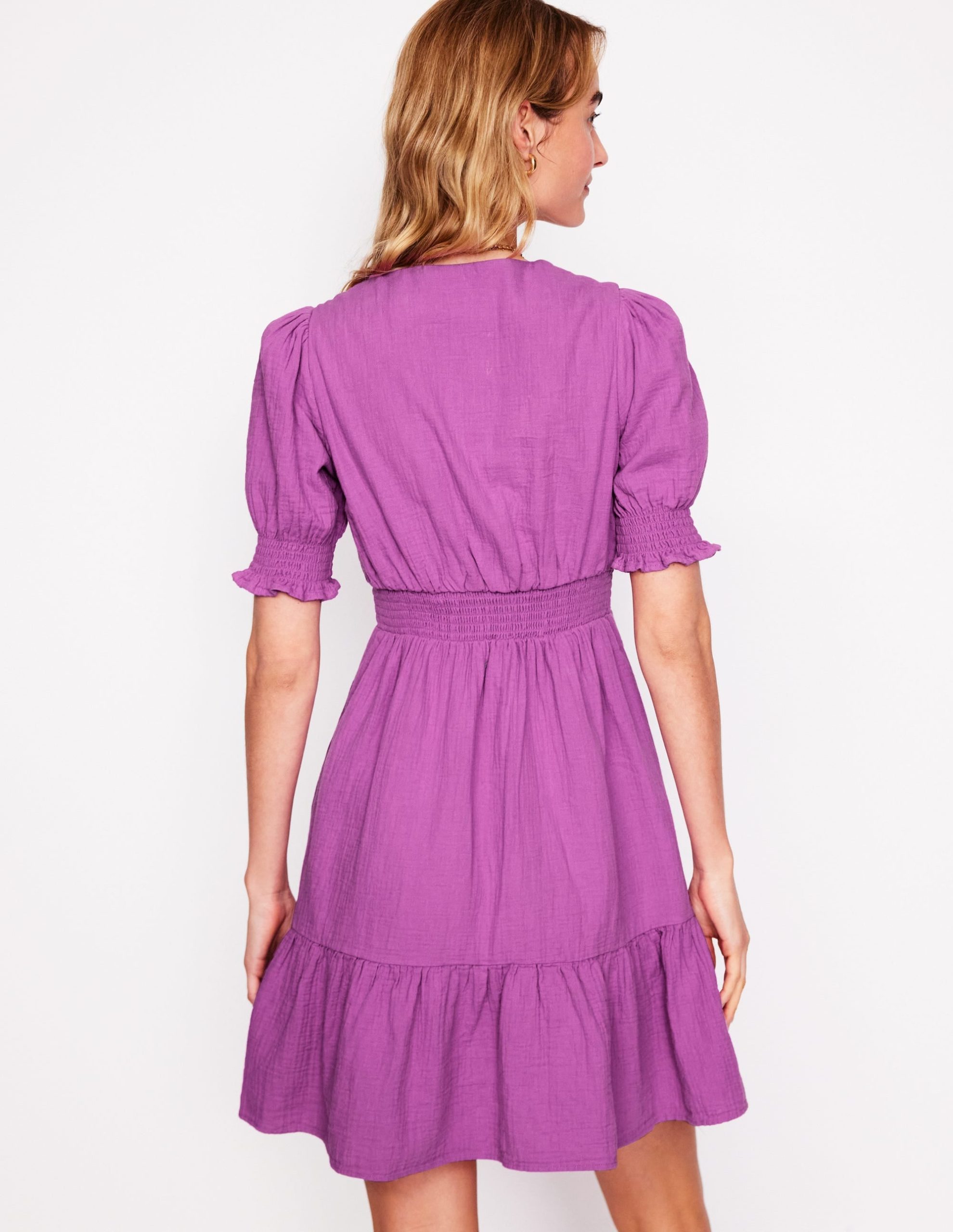 Anna Double Cloth Short Dress-Foxglove - Image 3