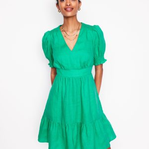 Anna Linen Short Dress-Aquamarine Blue