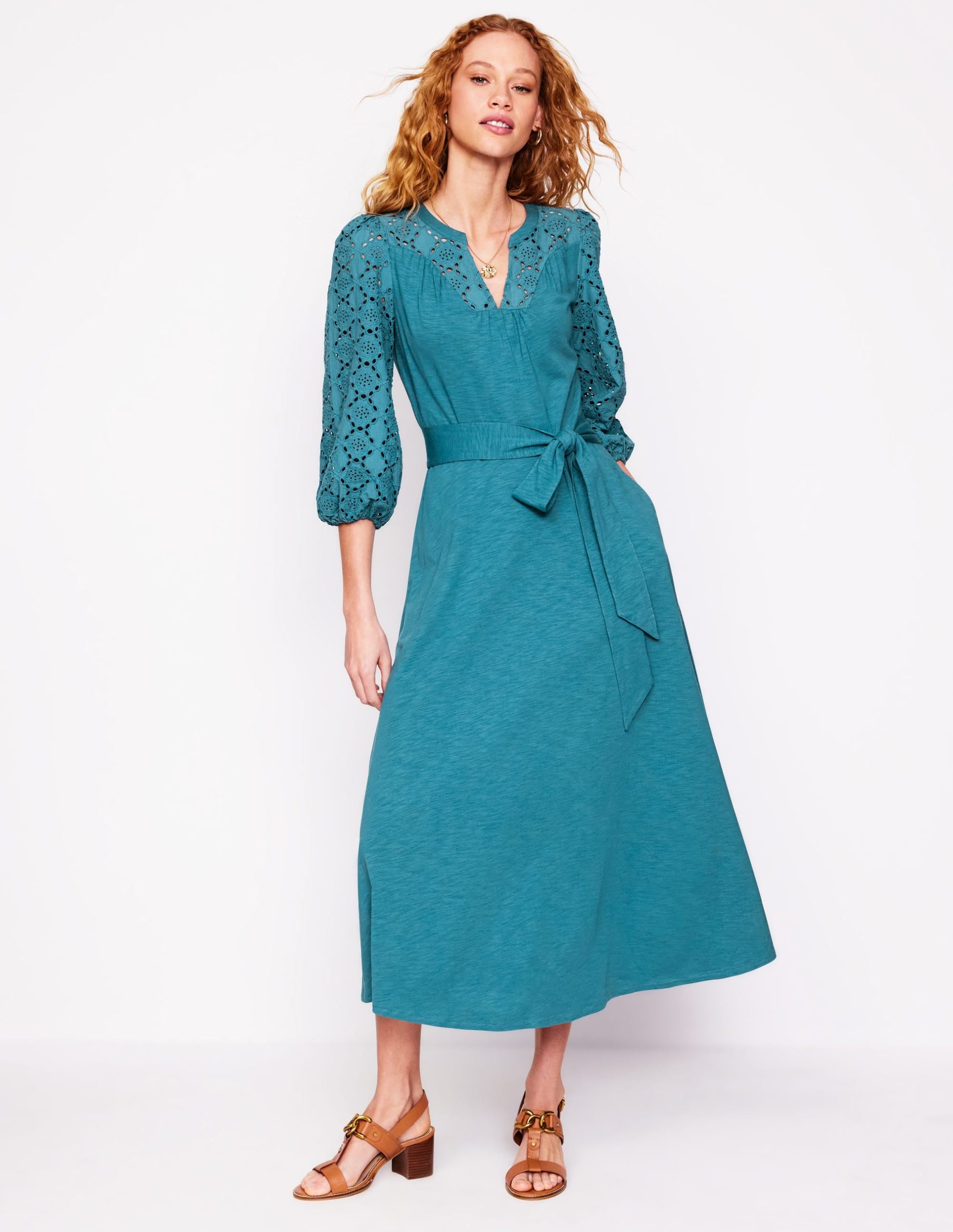 Eden Broderie Jersey Dress-Waterfall Blue