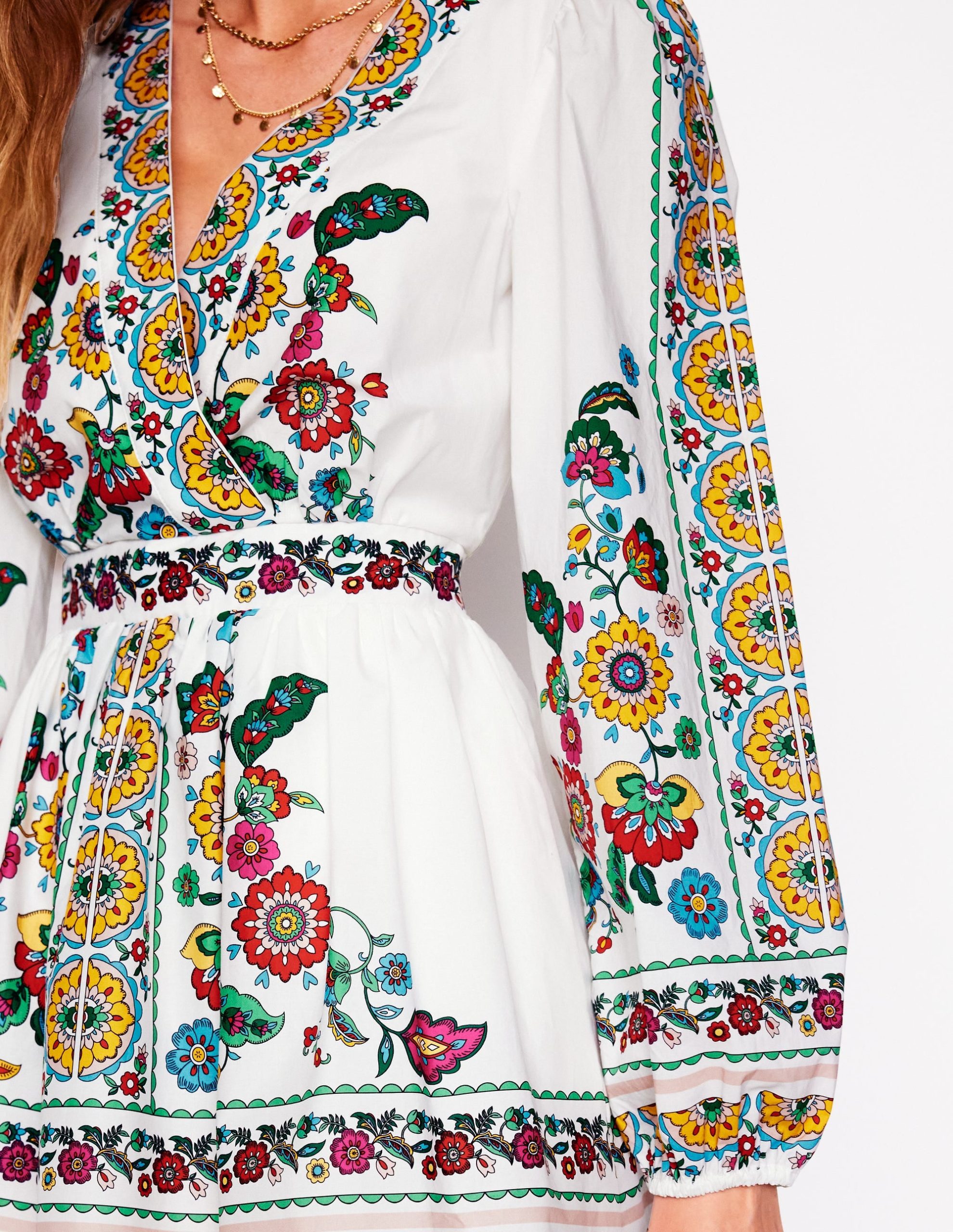 Mya Cotton Short Dress-Ivory. Botanical Sprig - Image 3