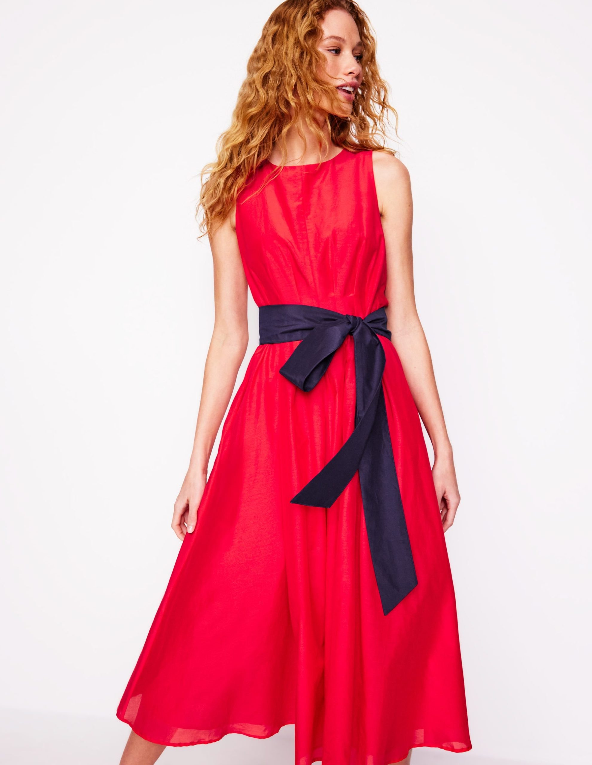 Pleated Sleeveless Dress-Poppy Red