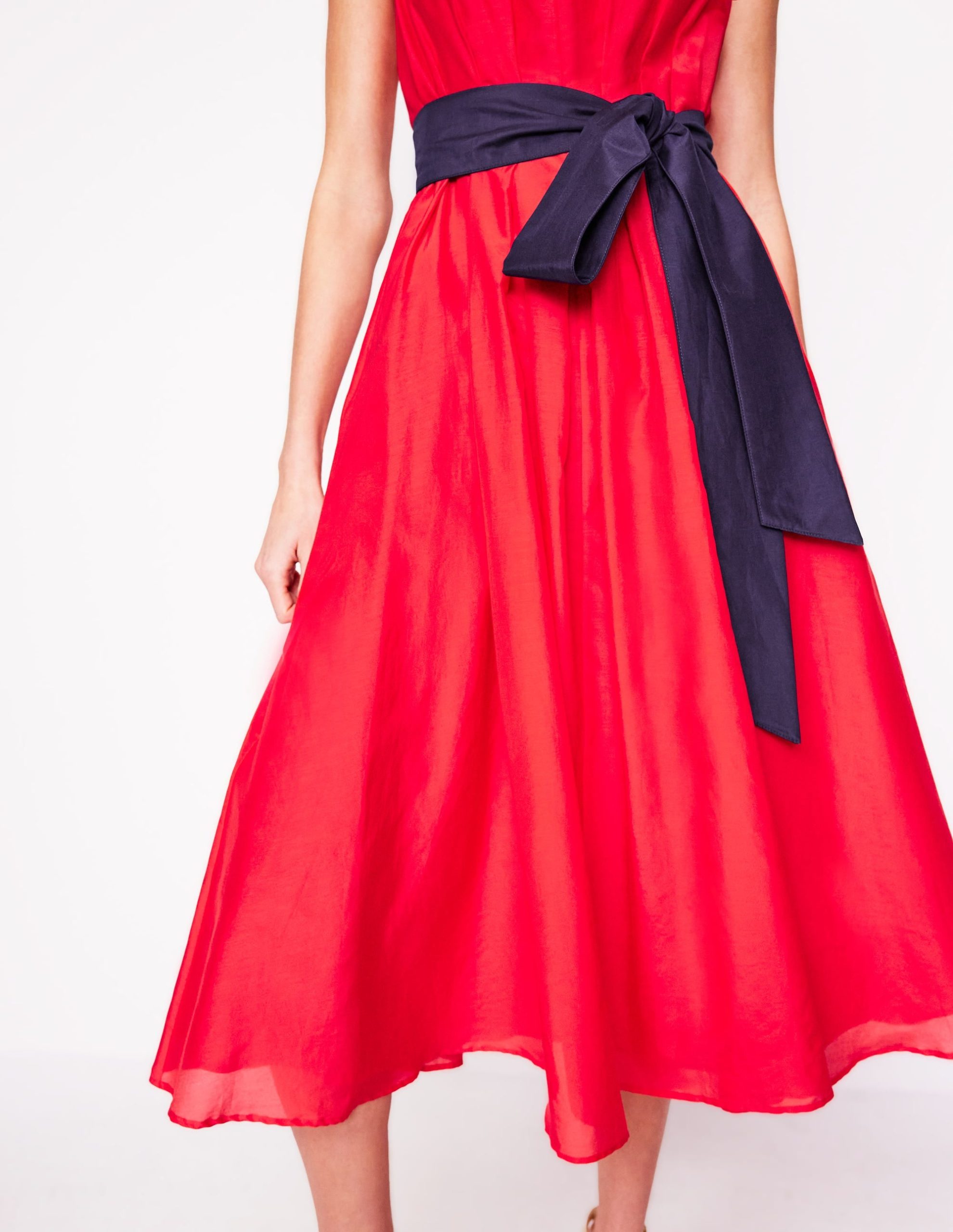 Pleated Sleeveless Dress-Poppy Red - Image 3