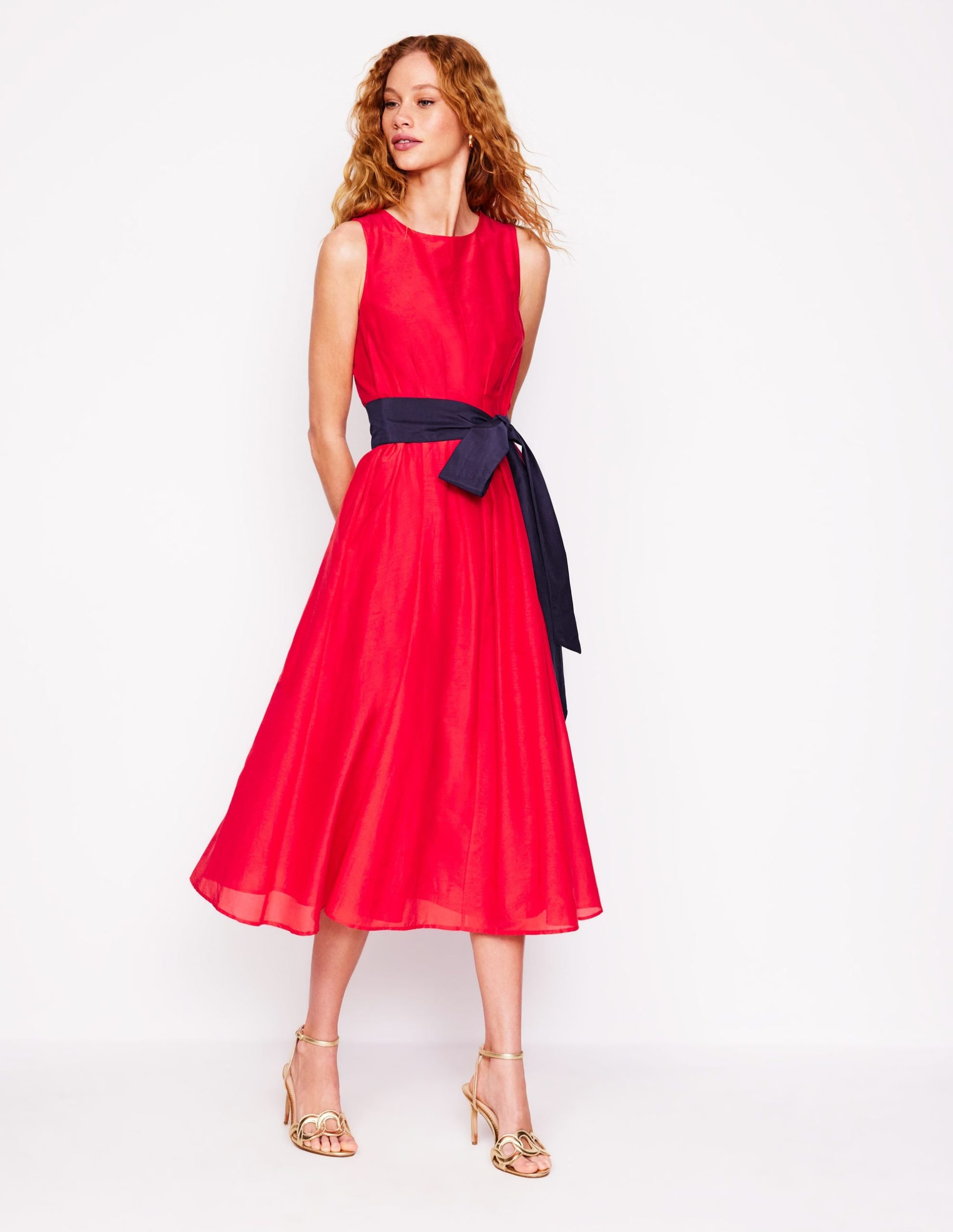 Pleated Sleeveless Dress-Poppy Red - Image 5