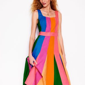 Seam Detail Fit & Flare Dress-Multi Colourblock