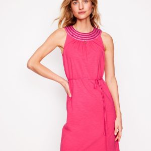 Eleni Embroidered Short Dress-Camelia Pink