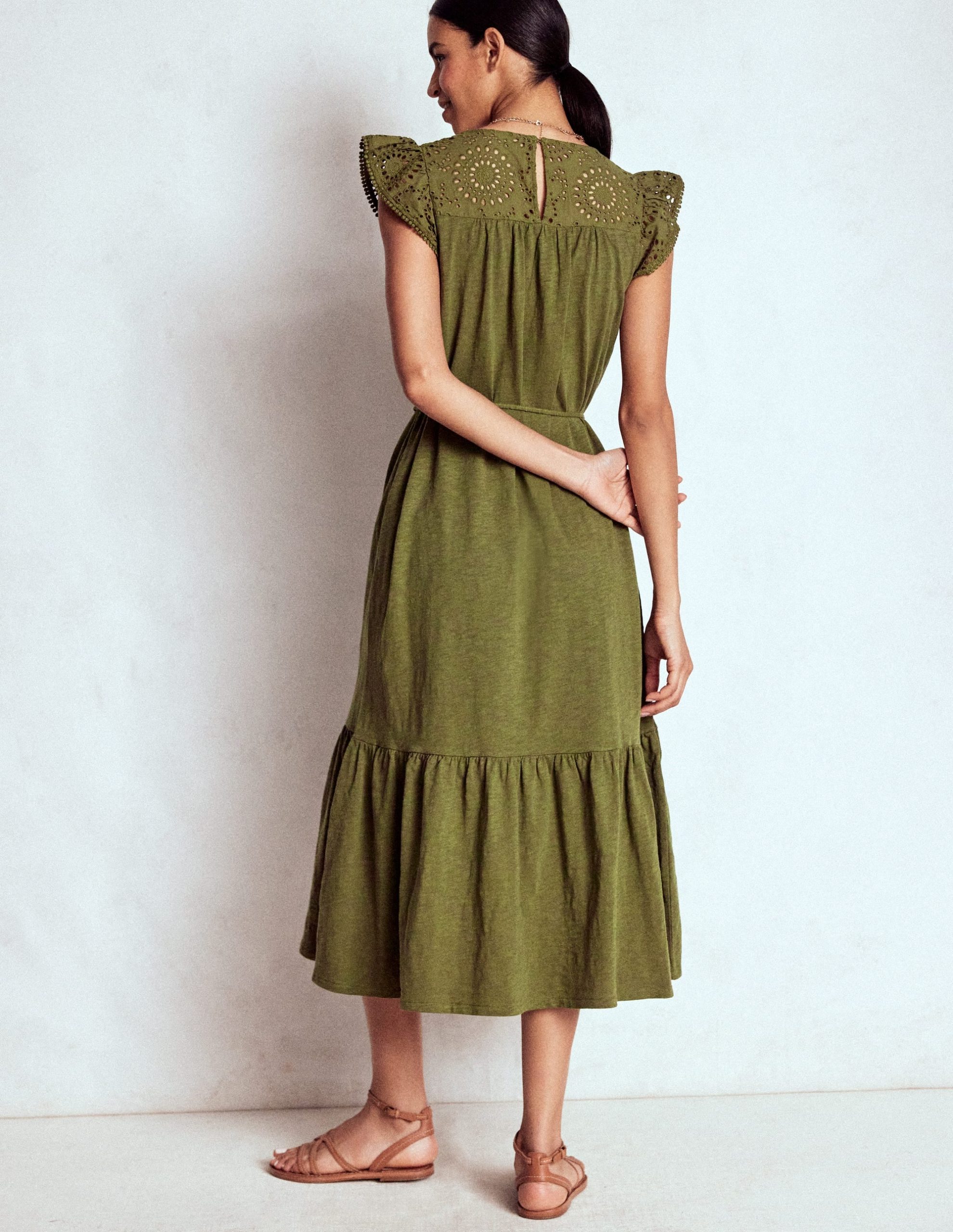 Juliet Broderie Midi Dress-Woodland Green - Image 8