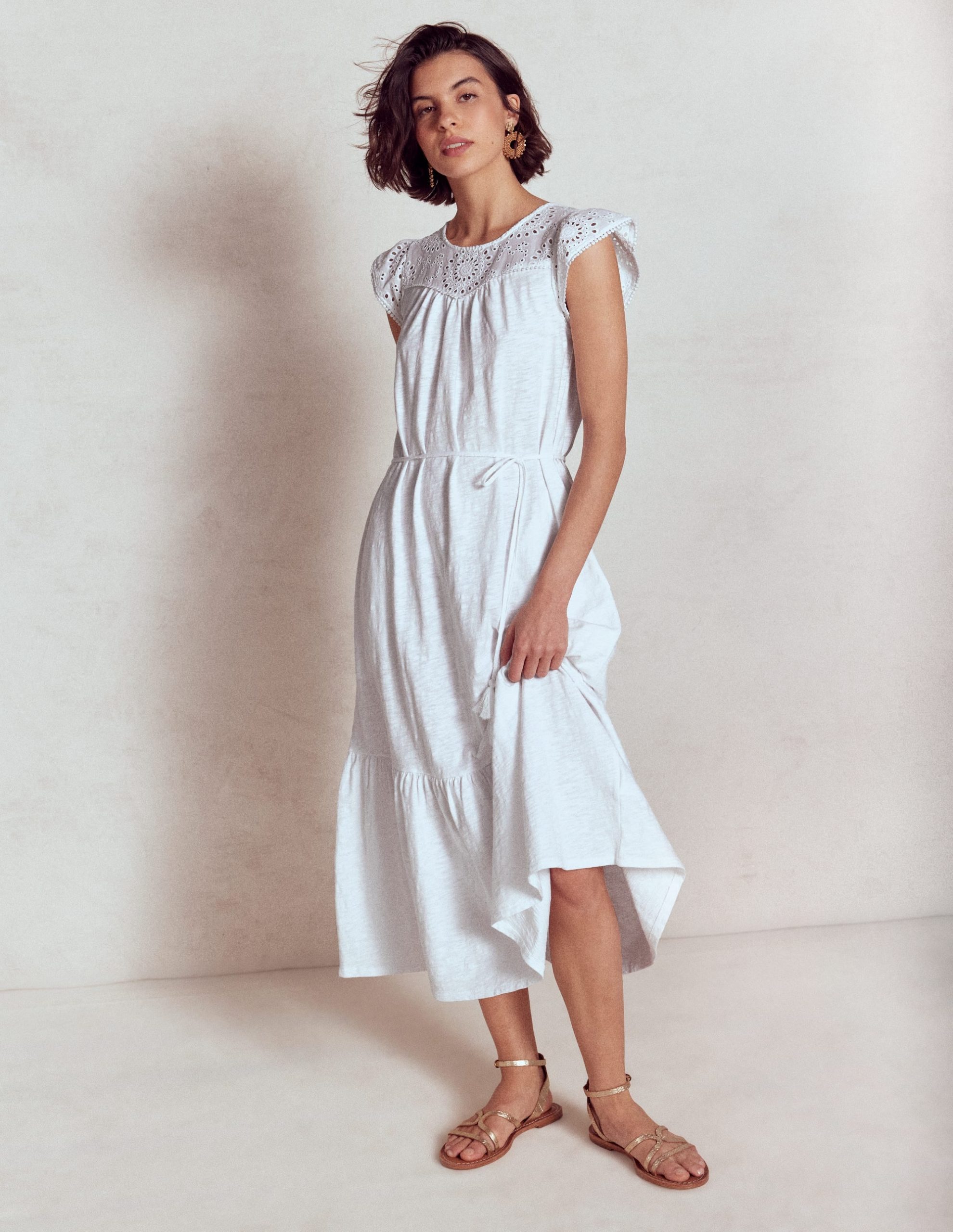 Juliet Broderie Midi Dress-White