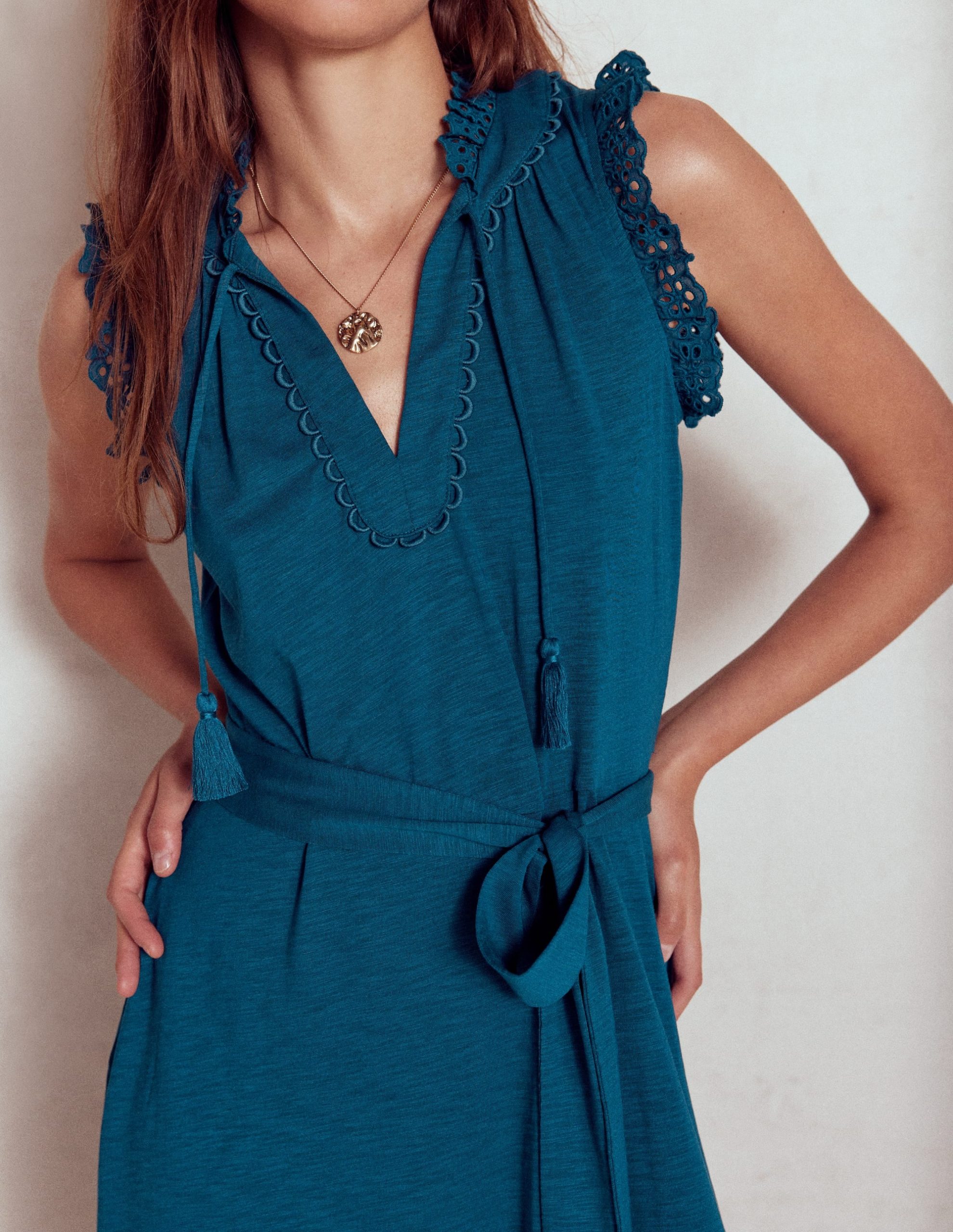 Aria Broderie Trim Midi Dress-Harbour Blue - Image 3