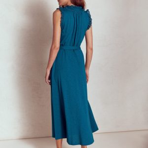 Aria Broderie Trim Midi Dress-Harbour Blue