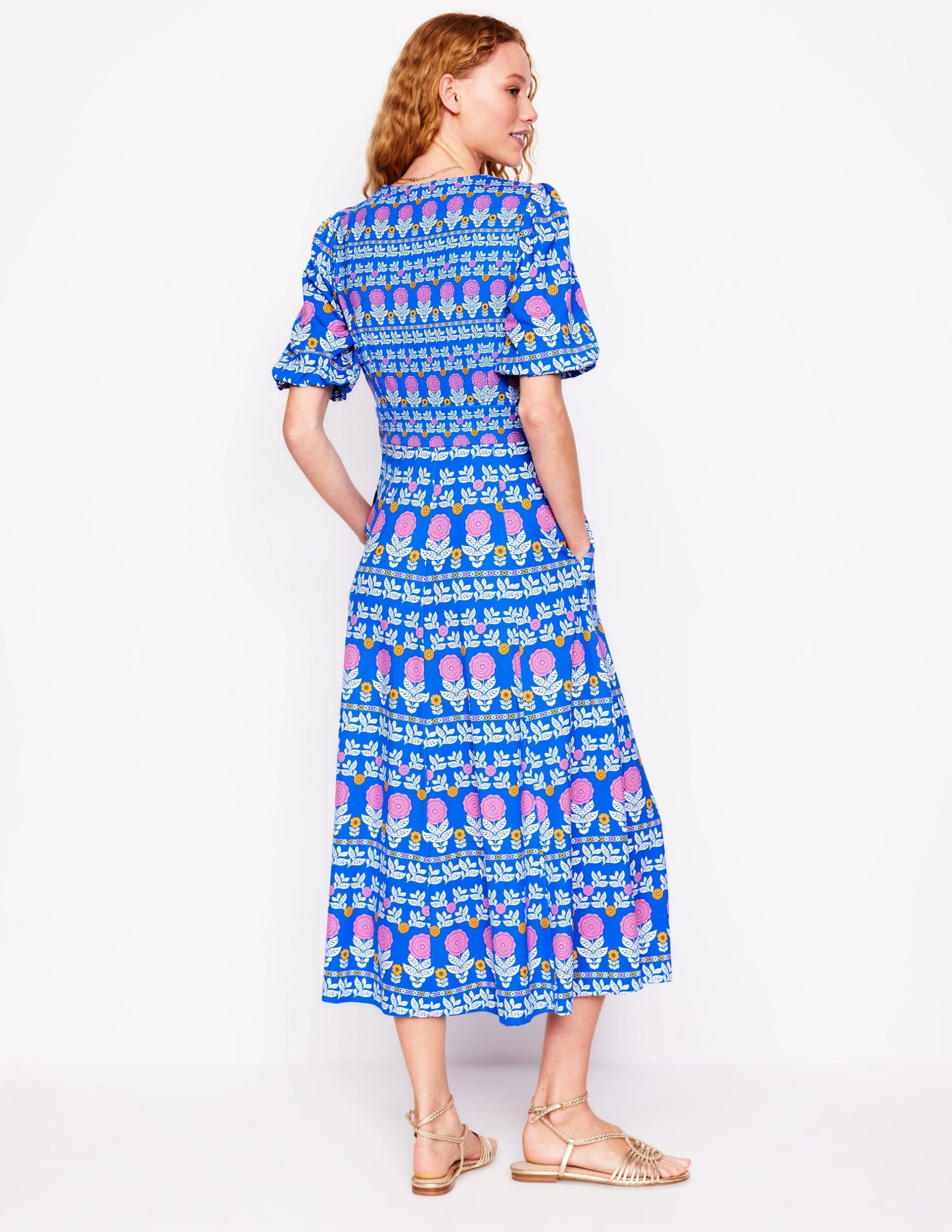 Ponte Puff Sleeve Tea Dress-Gallery Blue. Dahlia Garden - Image 3