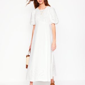 Empire Broderie Tea Dress-White